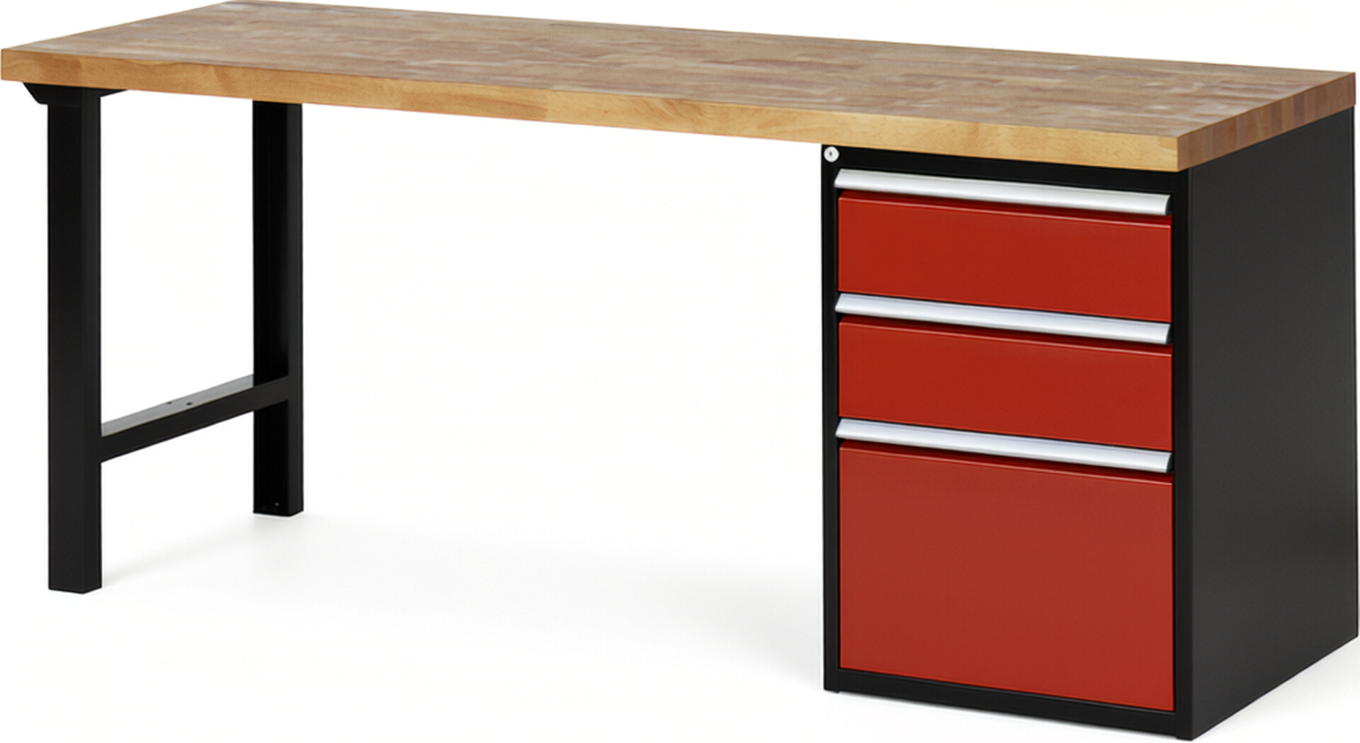 RAU Werkbank schwarz - rot - Breite 200 cm - Tiefe 70 cm - Höhe 89 cm - Buche-Massiv Arbeitsplatte 40 mm