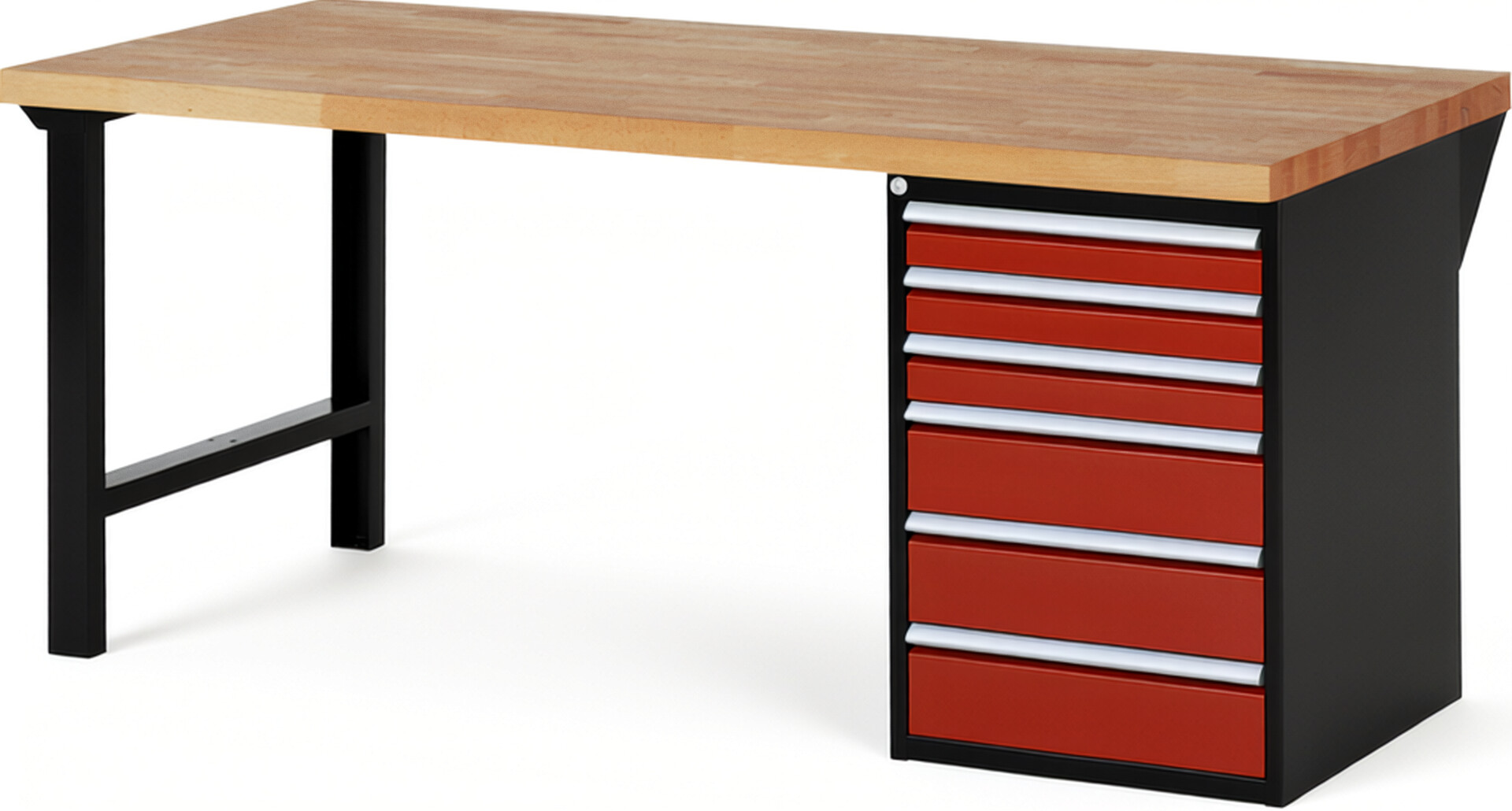 RAU Werkbank schwarz - rot - Breite 200 cm - Tiefe 90 cm - Höhe 89 cm - Buche-Massiv Arbeitsplatte 40 mm