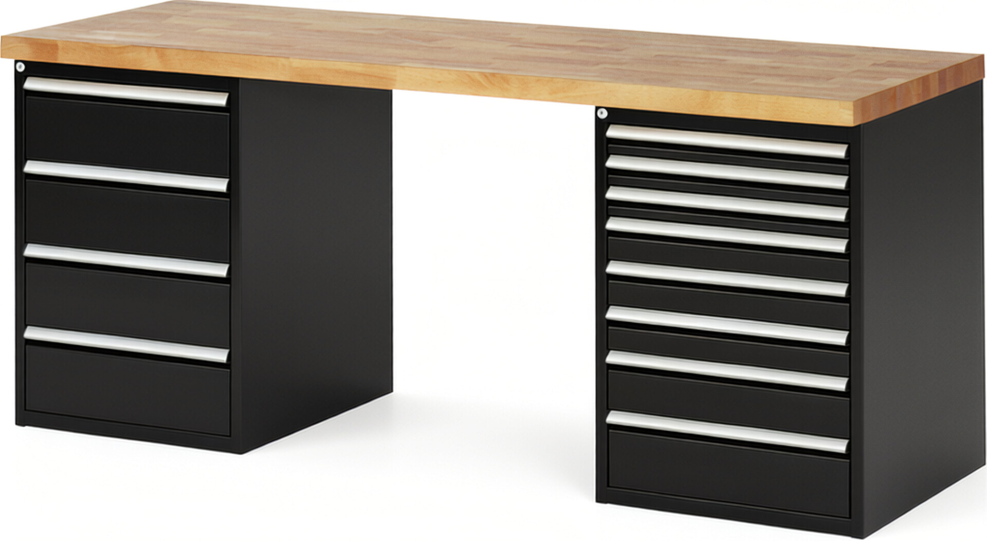 RAU Werkbank schwarz - Breite 200 cm - Tiefe 70 cm - Höhe 84 cm - Buche-Massiv Arbeitsplatte 40 mm