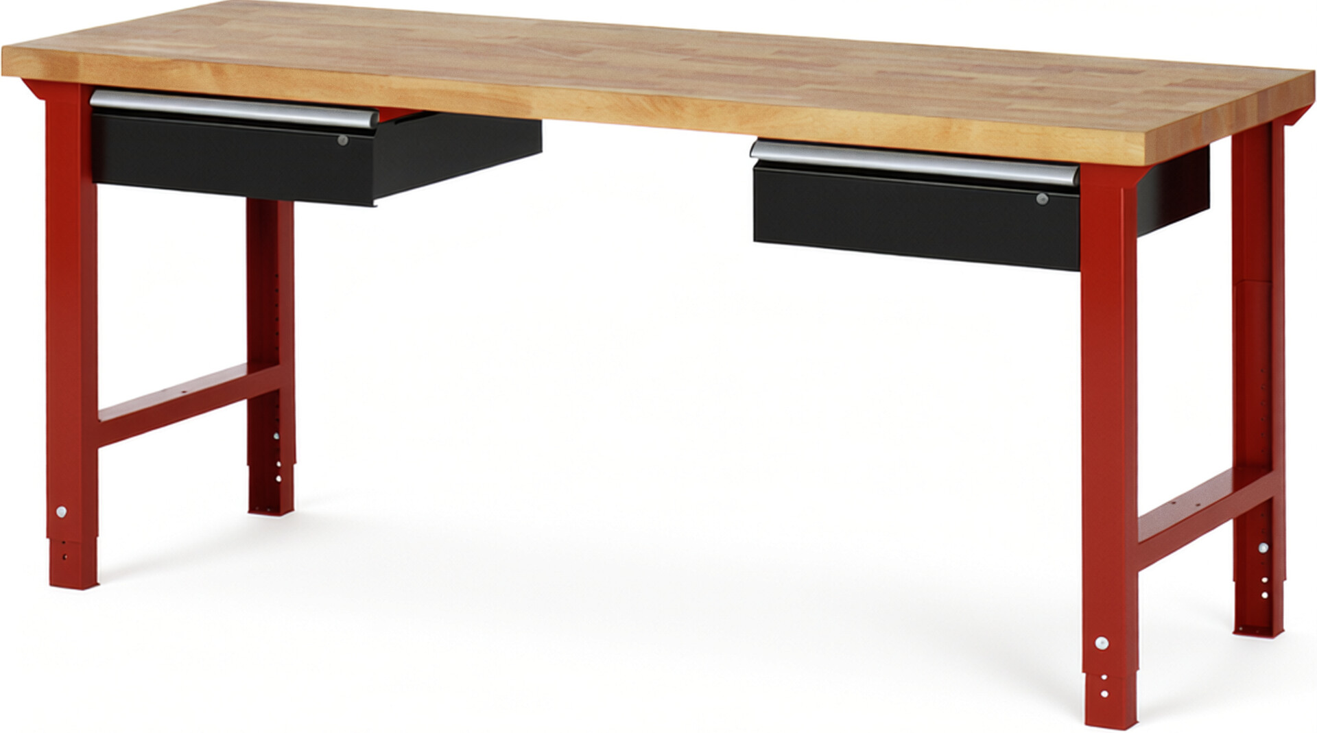 Werkbank Modell 7002 rot - schwarz, BxTxH 2000x700x790-1140 mm,  Buche-Massiv Arbeitsplatte 40 mm,  2 Schubladen mit  Auszug 90 %