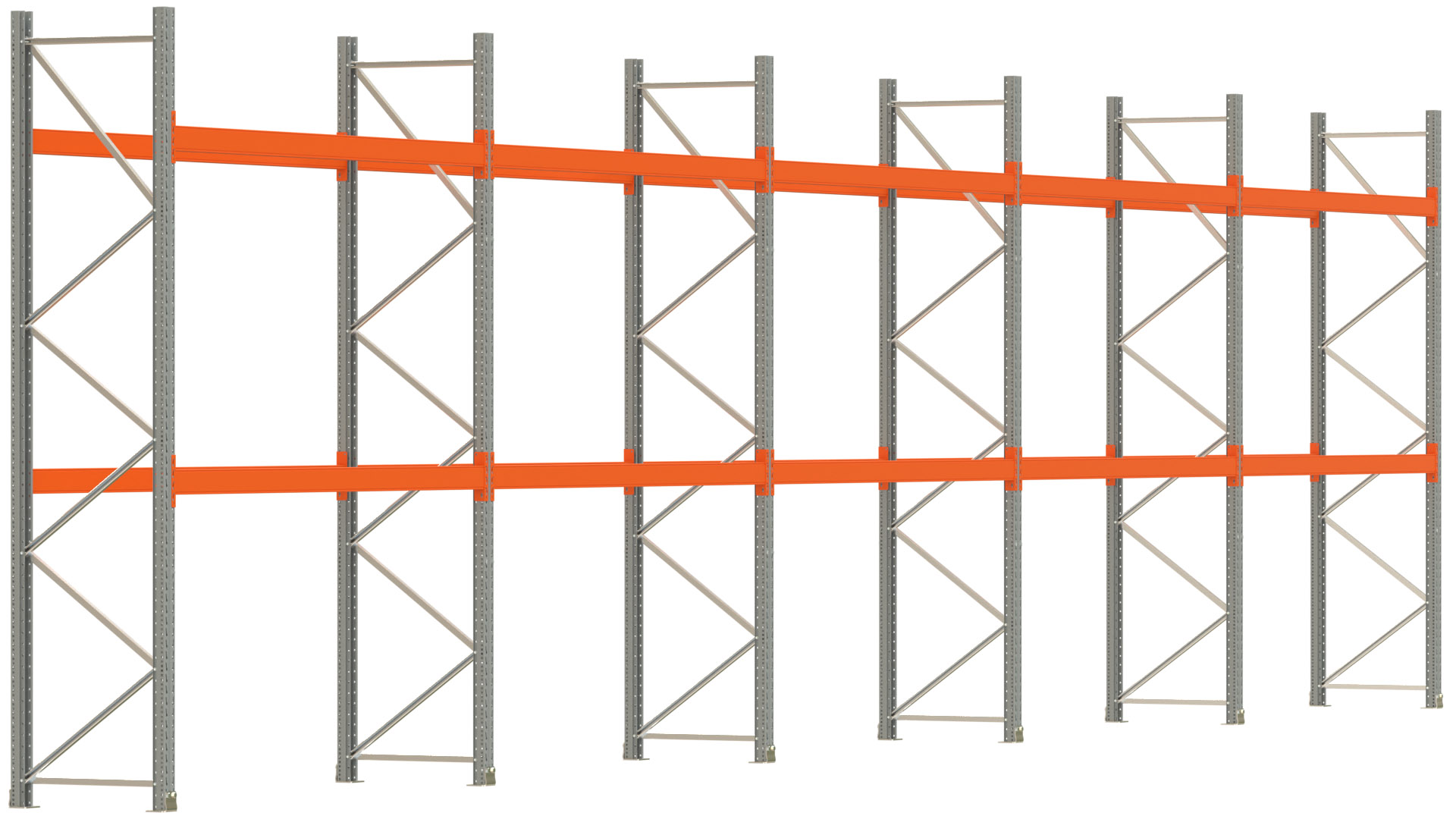 Palettenregal ARTUS - Breite 1401 cm - Höhe 350 cm - Tiefe 80 cm - 2 Träger-Ebenen - max. Fachlast 2100 kg - 30 Palettenstellplätze