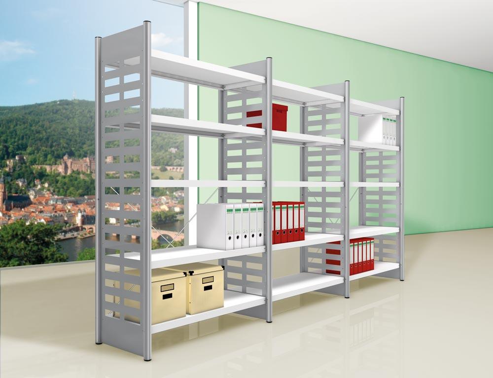 Büroregal, BxTxH 1000x400x2200 mm, 5 Böden, alusilber/lichtgrau, OHNE Abschlussrahmen