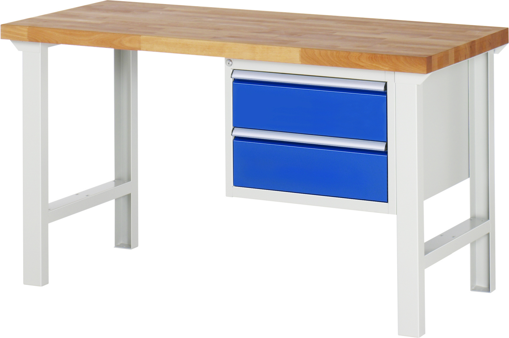 Werkbank Modell 7125 rot - schwarz, BxTxH 1500x700x840 mm,  Buche-Massiv Arbeitsplatte 40 mm,  2 Schubladen mit  Auszug 90 %