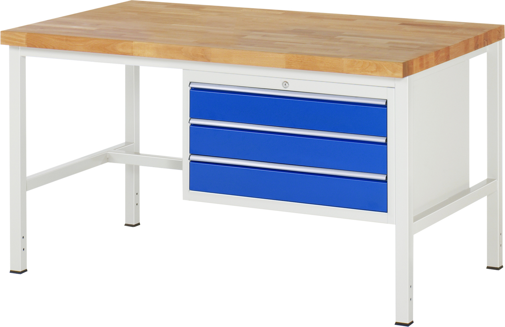 Werkbank Modell 8227,  BxTxH 1500x900x840 mm,  Buche-Massiv Arbeitsplatte 40 mm,  3 Schubladen mit  Vollauszug 100 % und  SoftClosing