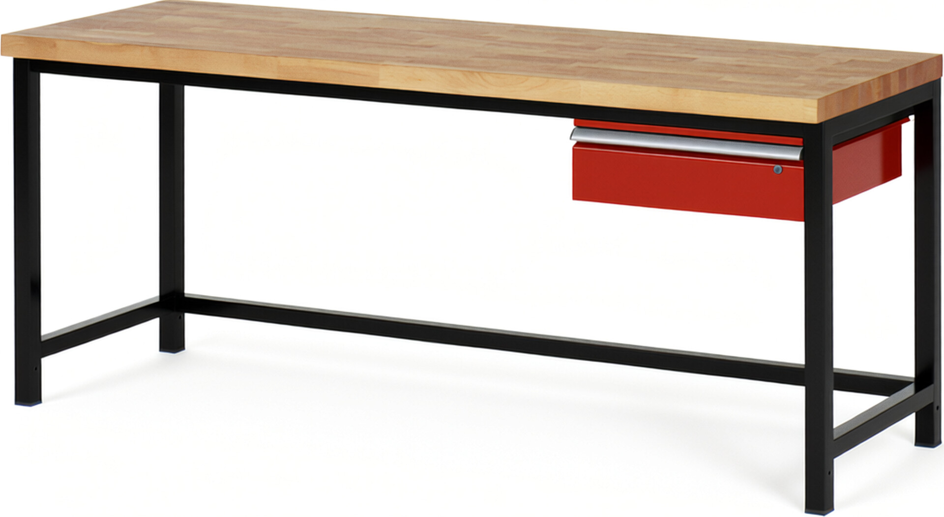 RAU Werkbank schwarz - rot - Breite 200 cm - Tiefe 70 cm - Höhe 104 cm - Buche-Massiv Arbeitsplatte 40 mm