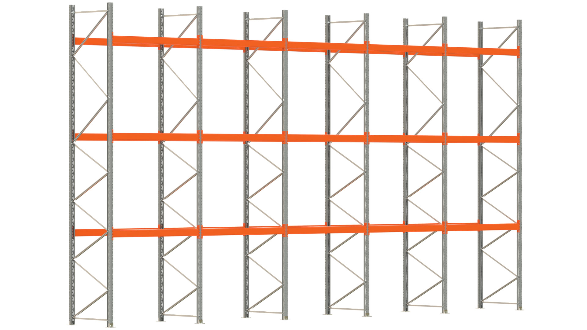 Palettenregal ARTUS - Breite 1001 cm - Höhe 550 cm - Tiefe 110 cm - 3 Träger-Ebenen - max. Fachlast 2000 kg - 40 Palettenstellplätze