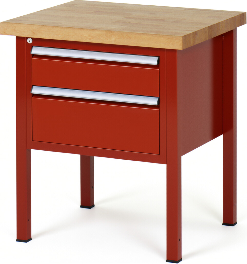 Werkbank Modell 8123 rot, BxTxH 750x700x840-1040 mm,  Buche-Massiv Arbeitsplatte 40 mm,  2 Schubladen mit  Vollauszug 100 % und  SoftClosing