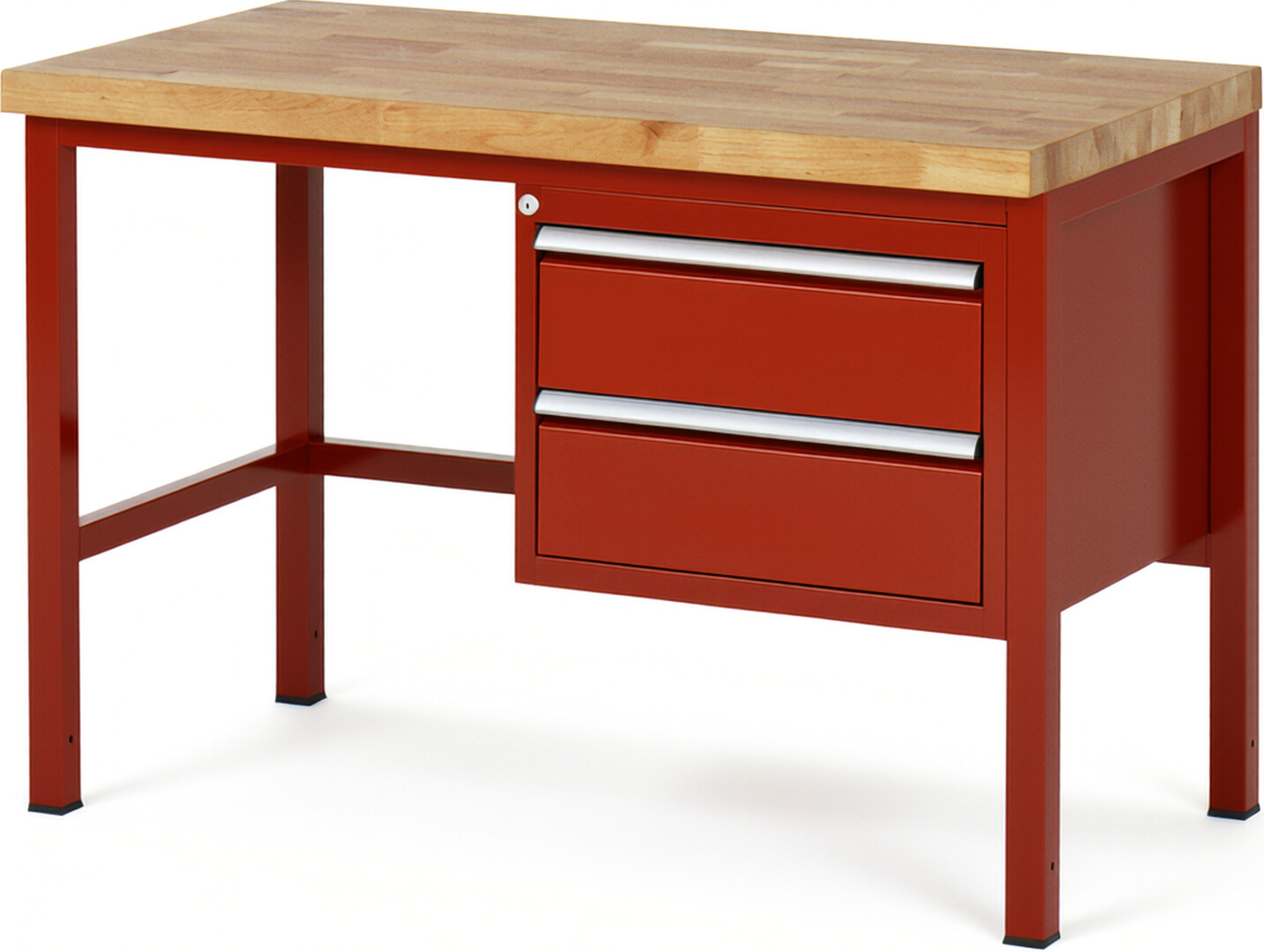 Werkbank Modell 8125 rot, BxTxH 1250x700x840-1040 mm,  Buche-Massiv Arbeitsplatte 40 mm,  2 Schubladen mit  Vollauszug 100 % und  SoftClosing