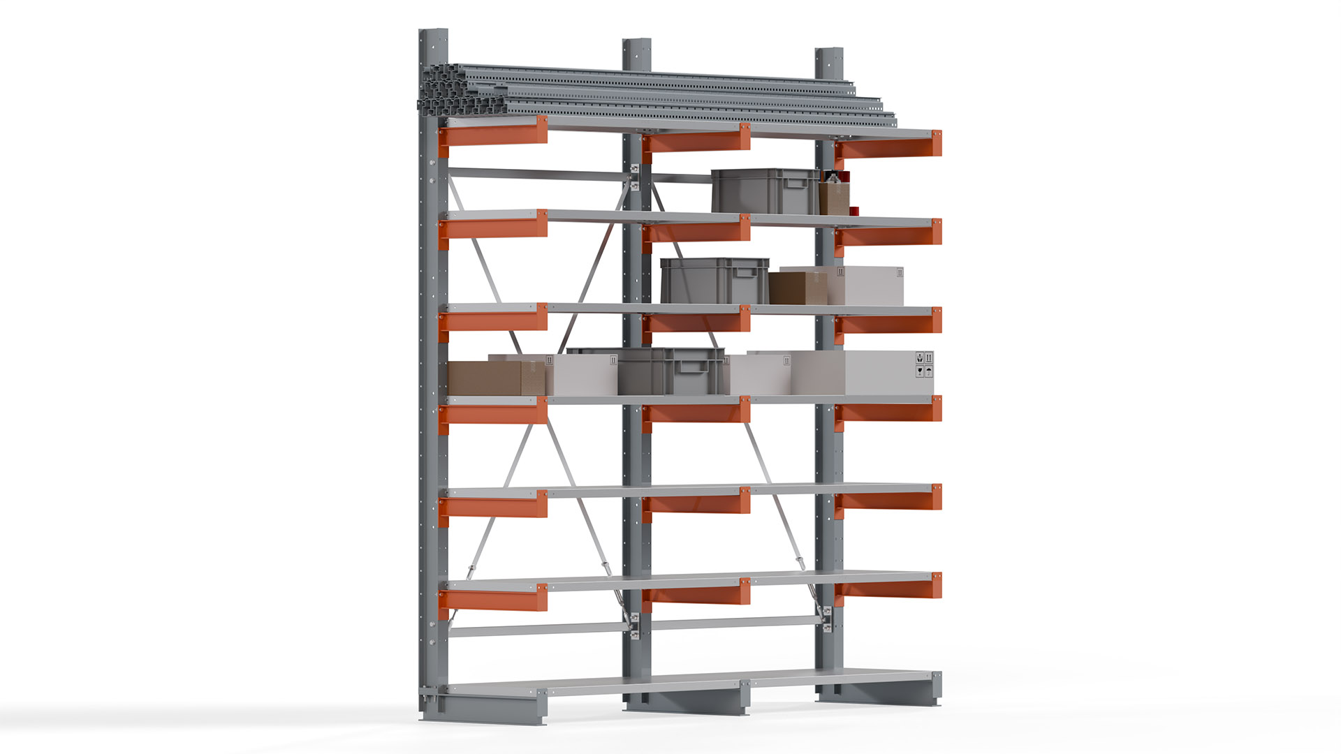 Kragarmregal KARL basic - lackiert - Breite: 256 cm - Höhe: 300 cm - Tiefe: 60 cm - Traglast je Kragarm: 730 kg - einseitig