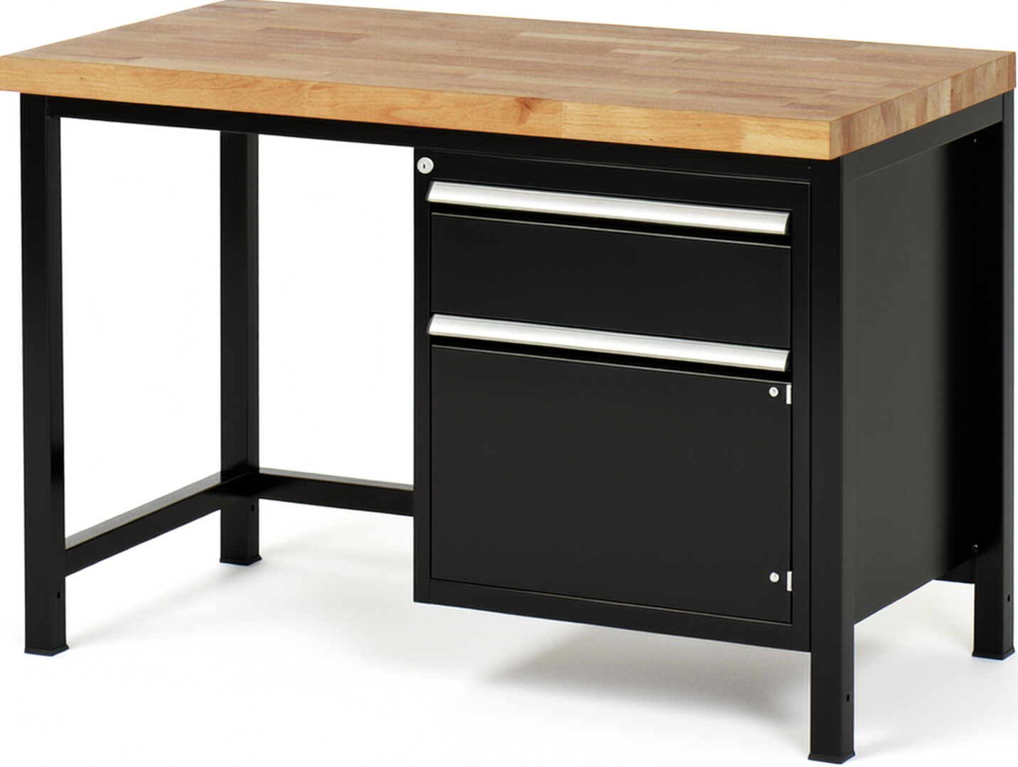 RAU Werkbank schwarz - Breite 125 cm - Tiefe 70 cm - Höhe 84 cm - Buche-Massiv Arbeitsplatte 40 mm