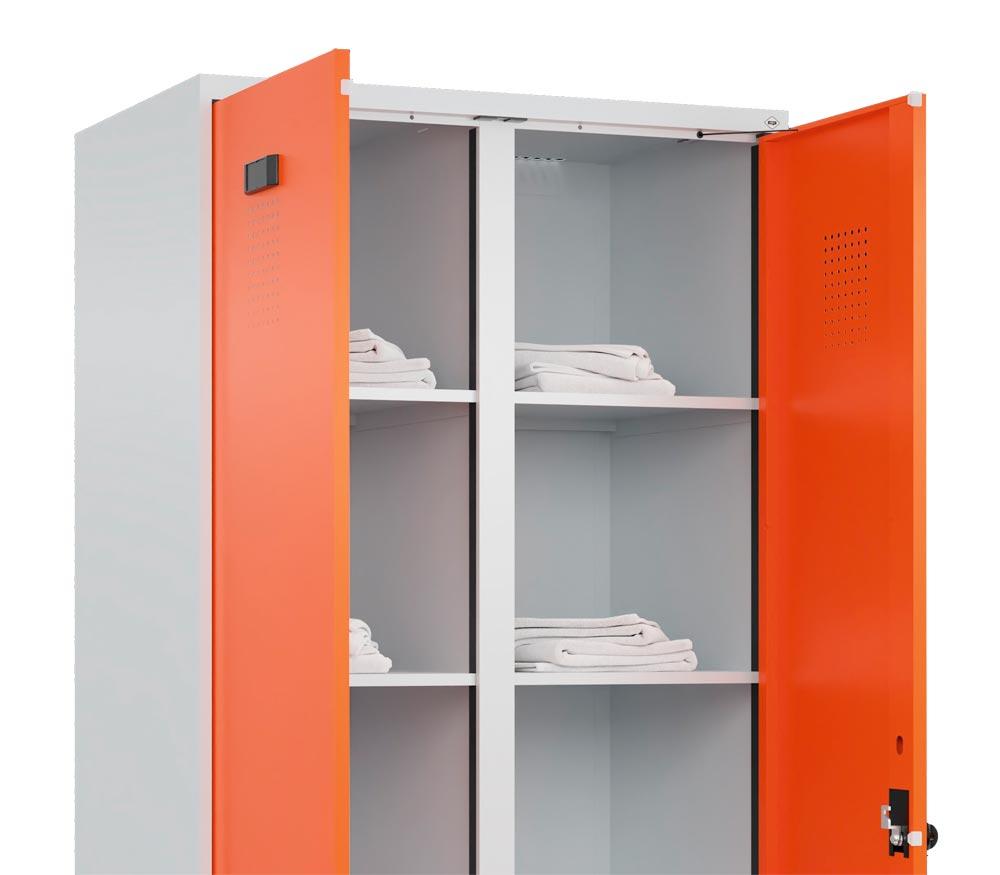 Spind, Kombischrank Premium Plus, BxTxH 800x500x1950 mm, 2 Abteile a 400 mm, mit Sockel, Drehriegel, Farbwahl