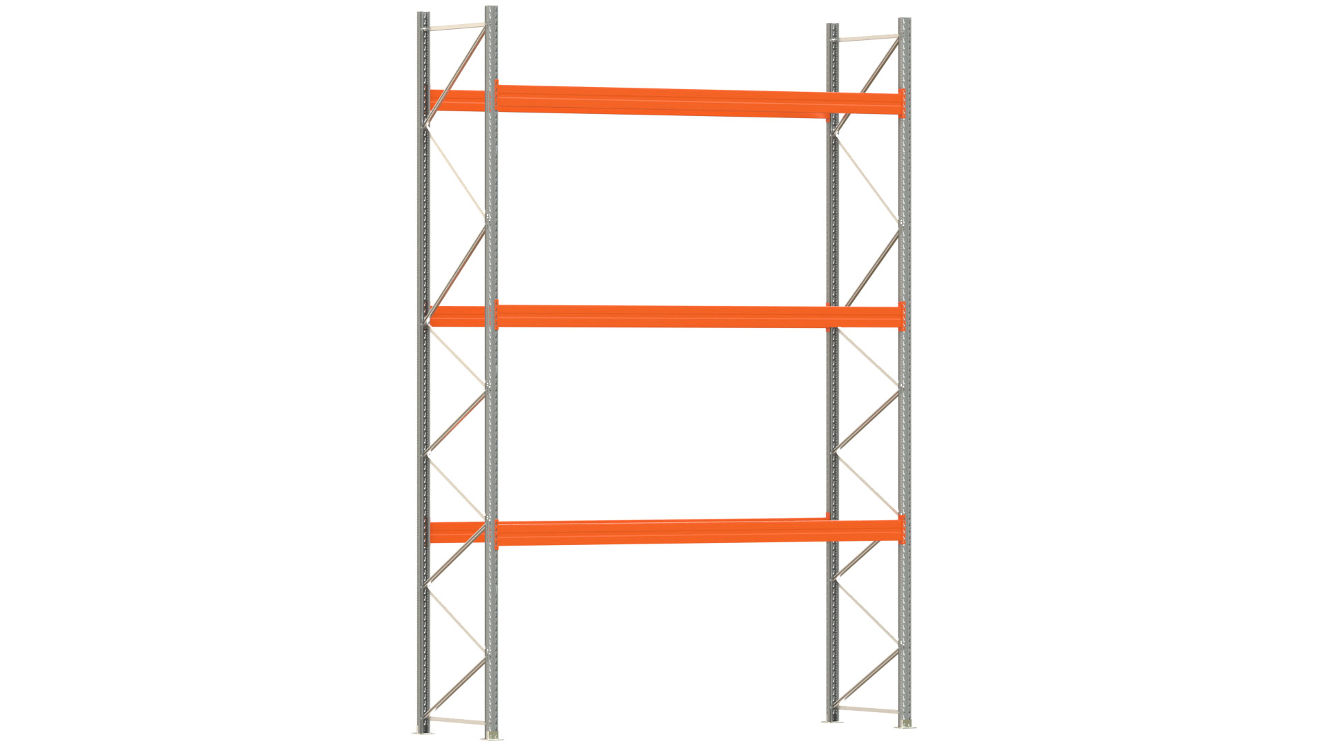 Palettenregal ARTUS - Breite 377 cm - Höhe 550 cm - Tiefe 110 cm - 3 Träger-Ebenen - Fachlast 2900 kg - 16 Palettenstellplätze