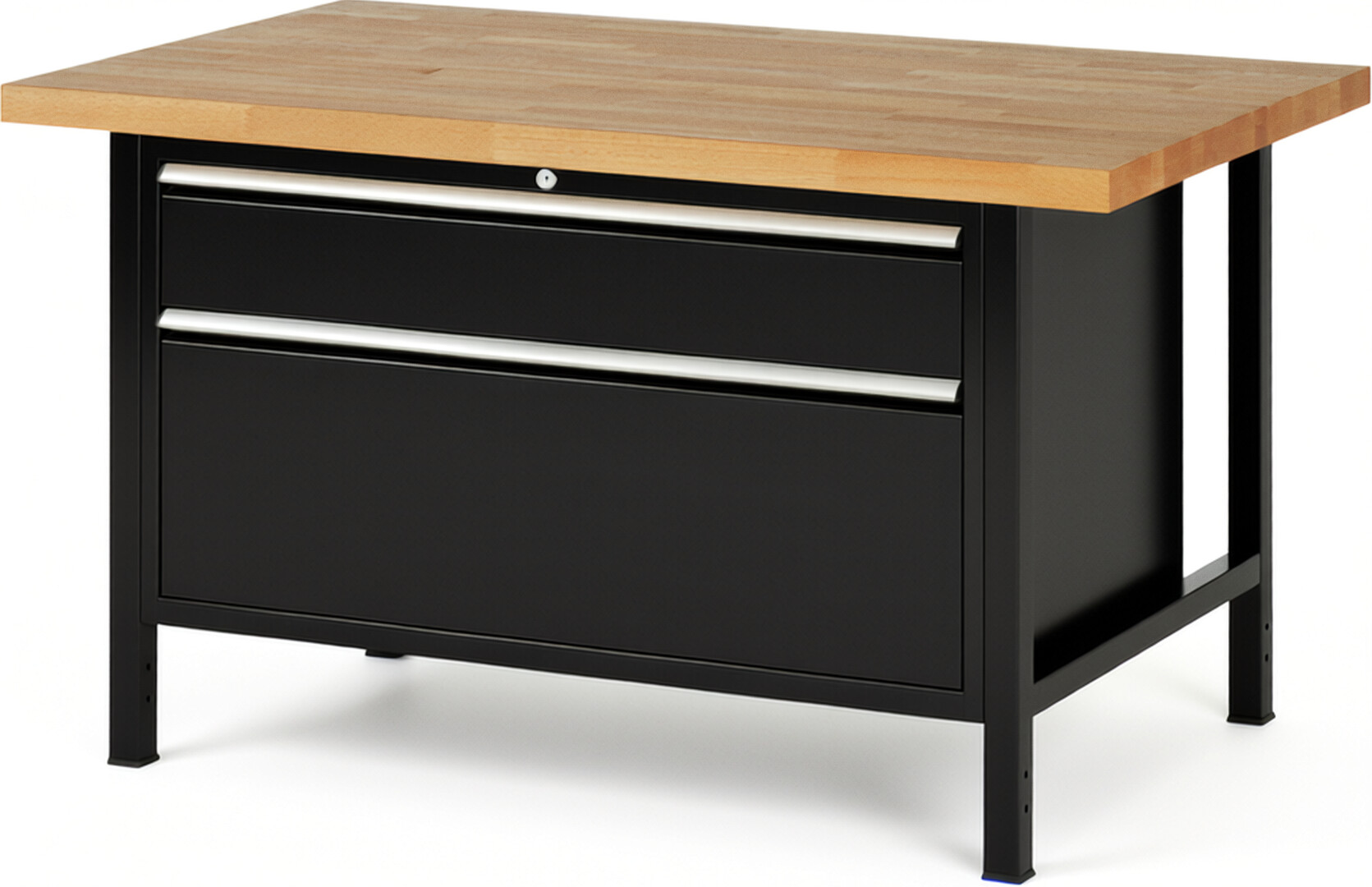 RAU Werkbank schwarz - Breite 150 cm - Tiefe 90 cm - Höhe 104 cm - Buche-Massiv Arbeitsplatte 40 mm