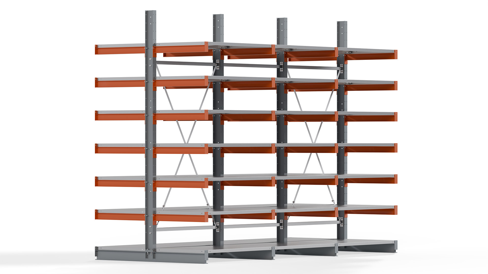 Kragarmregal KARL basic - lackiert - Breite: 384 cm - Höhe: 300 cm - Tiefe: 80 cm - Traglast je Kragarm: 550 kg - beidseitig