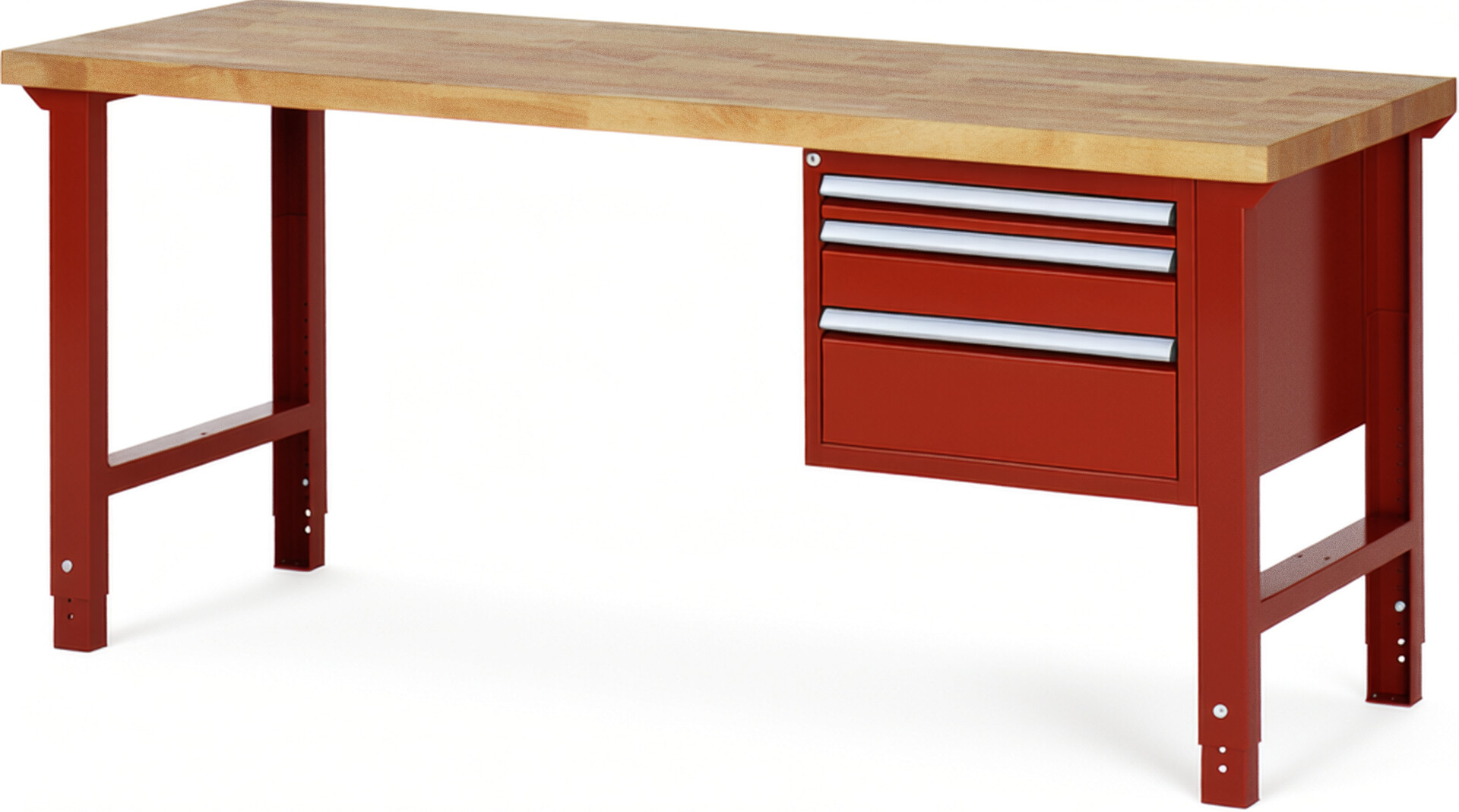 RAU Werkbank rot - Breite 200 cm - Tiefe 70 cm - Höhe 114 cm - Buche-Massiv Arbeitsplatte 40 mm