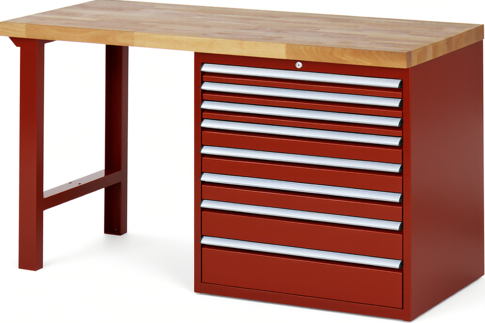 RAU Werkbank rot - Breite 150 cm - Tiefe 70 cm - Höhe 89 cm - Buche-Massiv Arbeitsplatte 40 mm