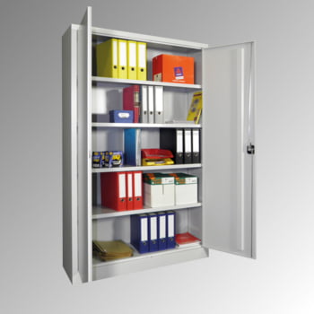 Flügeltürenschrank - Vollblechtüren - 1.950x1.200x500 mm (HxBxT) - 4 Einlegeböden verzinkt - Zylinderschloss - lichtgrau/feuerrot