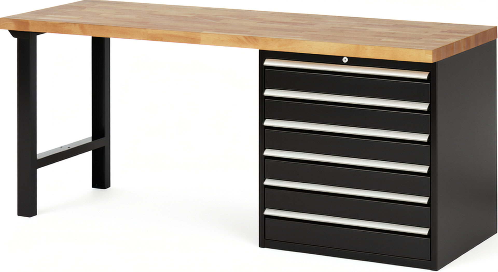 RAU Werkbank schwarz - Breite 200 cm - Tiefe 70 cm - Höhe 84 cm - Buche-Massiv Arbeitsplatte 40 mm