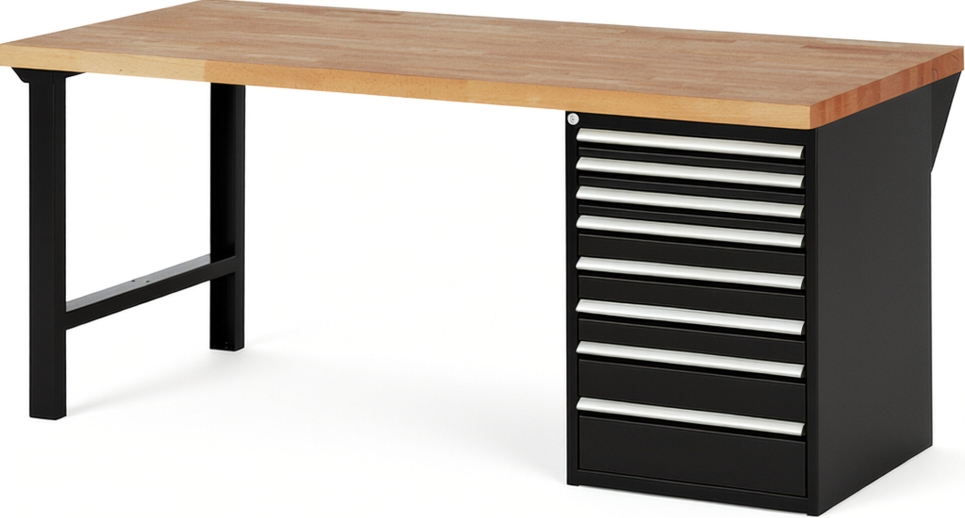 RAU Werkbank schwarz - Breite 200 cm - Tiefe 90 cm - Höhe 89 cm - Buche-Massiv Arbeitsplatte 40 mm