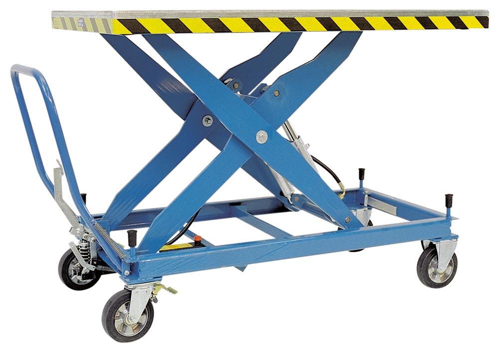 Scherenhubwagen, Traglast 1000 kg, Hubbereich 520-1400 mm, Tischplatte BxT 1600x 900 mm, Bereifung Polyurethan
