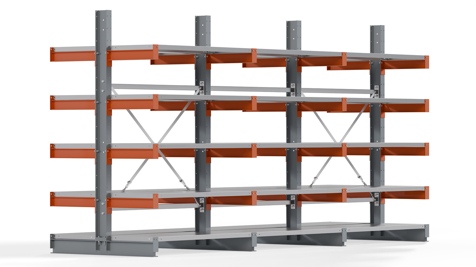 Kragarmregal KARL basic - lackiert - Breite: 384 cm - Höhe: 200 cm - Tiefe: 50 cm - Traglast je Kragarm: 870 kg - beidseitig