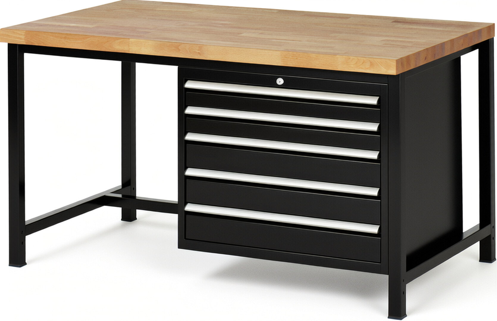 RAU Werkbank schwarz - Breite 150 cm - Tiefe 90 cm - Höhe 84 cm - Buche-Massiv Arbeitsplatte 40 mm