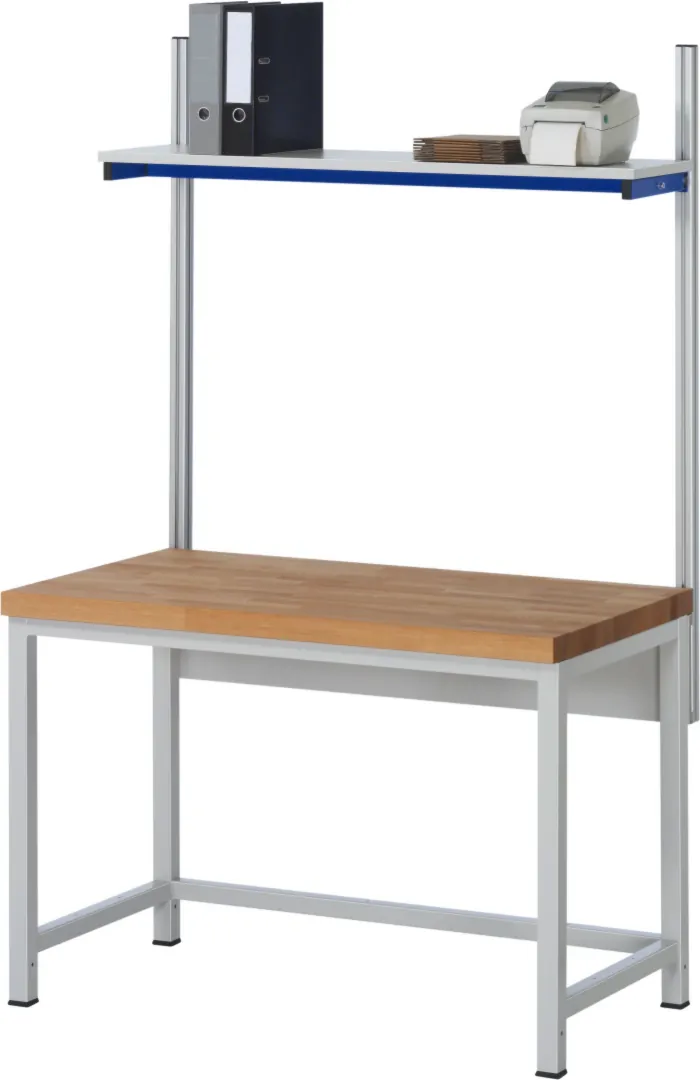 Werkbank Modell 8000 rot, BxTxH 1250x700x840-1040 mm,  Buche-Massiv Arbeitsplatte 40 mm