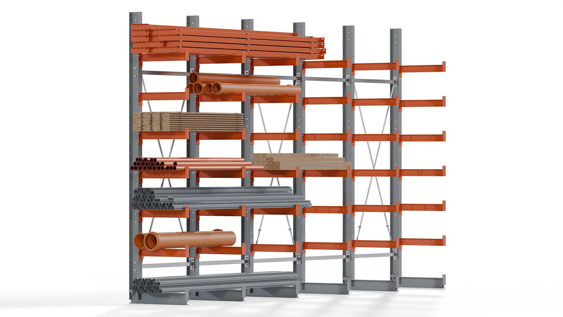 Kragarmregal KARL basic - lackiert - Breite: 500 cm - Höhe: 300 cm - Tiefe: 60 cm - Traglast je Kragarm: 730 kg - einseitig
