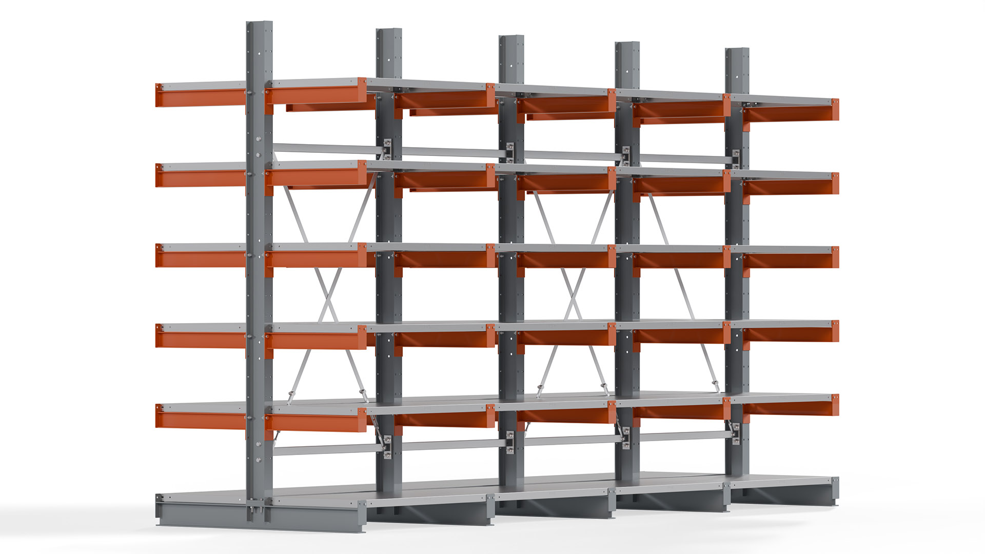 Kragarmregal KARL basic - lackiert - Breite: 400 cm - Höhe: 250 cm - Tiefe: 60 cm - Traglast je Kragarm: 730 kg - beidseitig