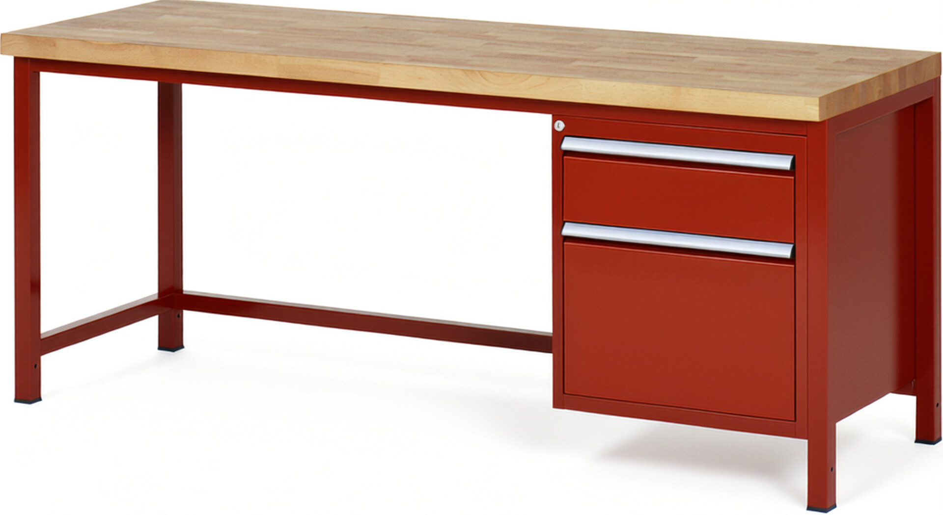 Werkbank Modell 8156 rot, BxTxH 2000x700x840-1040 mm,  Buche-Massiv Arbeitsplatte 40 mm,  2 Schubladen mit  Vollauszug 100 % und  SoftClosing