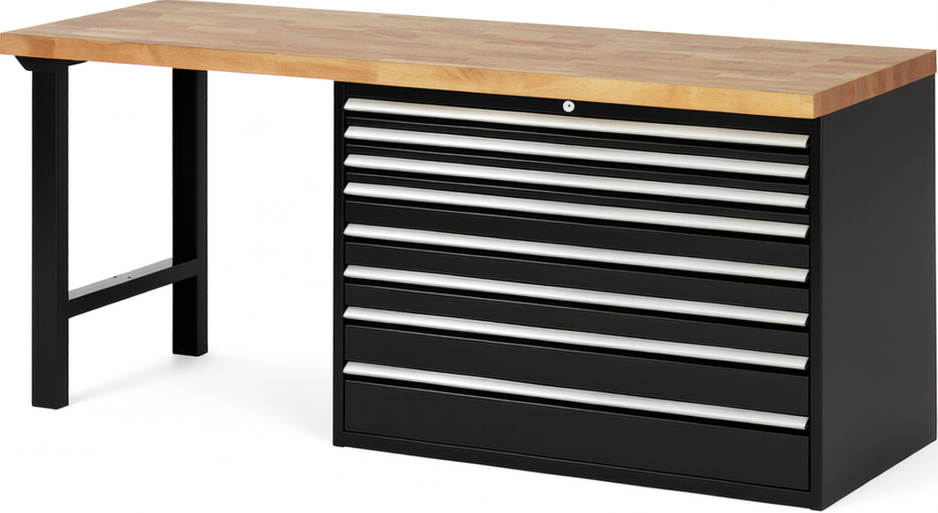 RAU Werkbank schwarz - Breite 200 cm - Tiefe 70 cm - Höhe 89 cm - Buche-Massiv Arbeitsplatte 40 mm