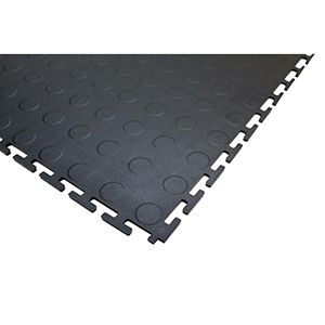 Arbeitsplatzfliese im Stecksystem, 500x500 mm, Stärke 5 mm aus recyceltem PVC, Oberfläche Noppenoptik, Farbe schwarz, VE 4 Stück