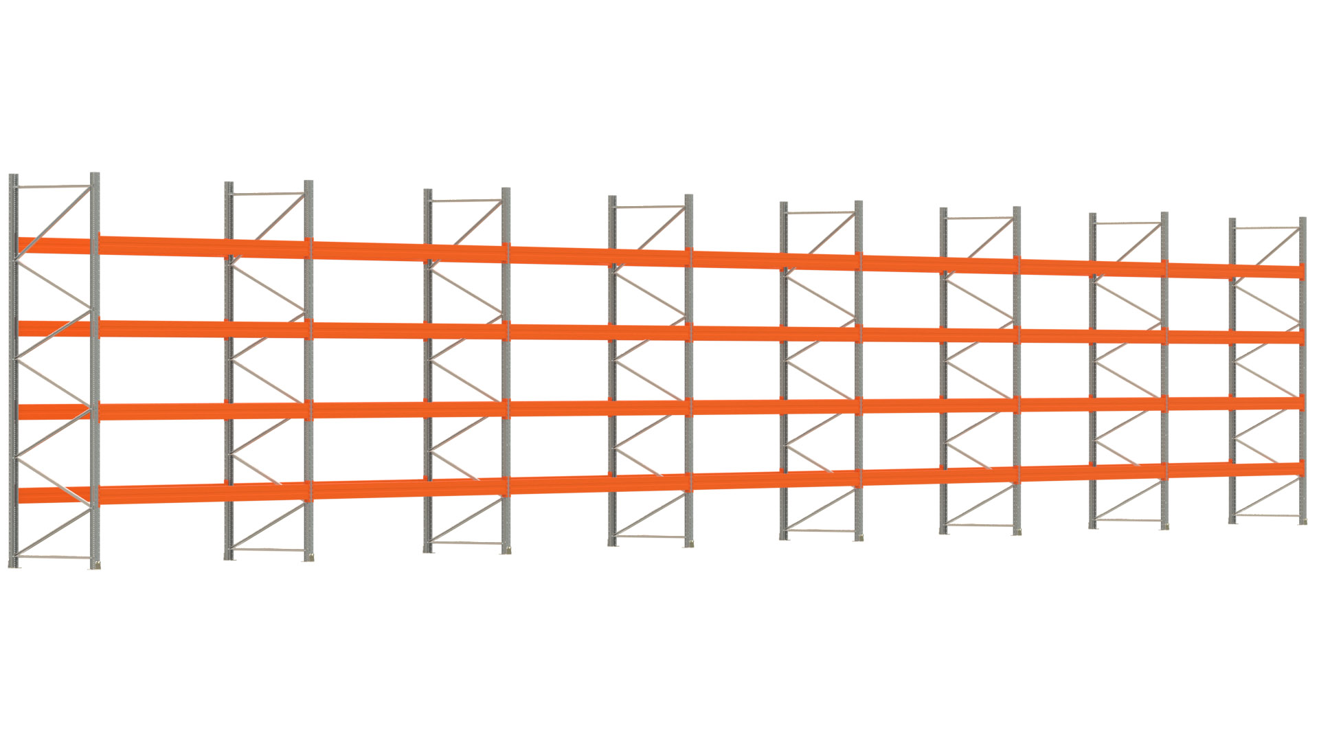 Palettenregal ARTUS - Breite 2588 cm - Höhe 400 cm - Tiefe 110 cm - Fachlast 2400 kg - 140 Palettenstellplätze