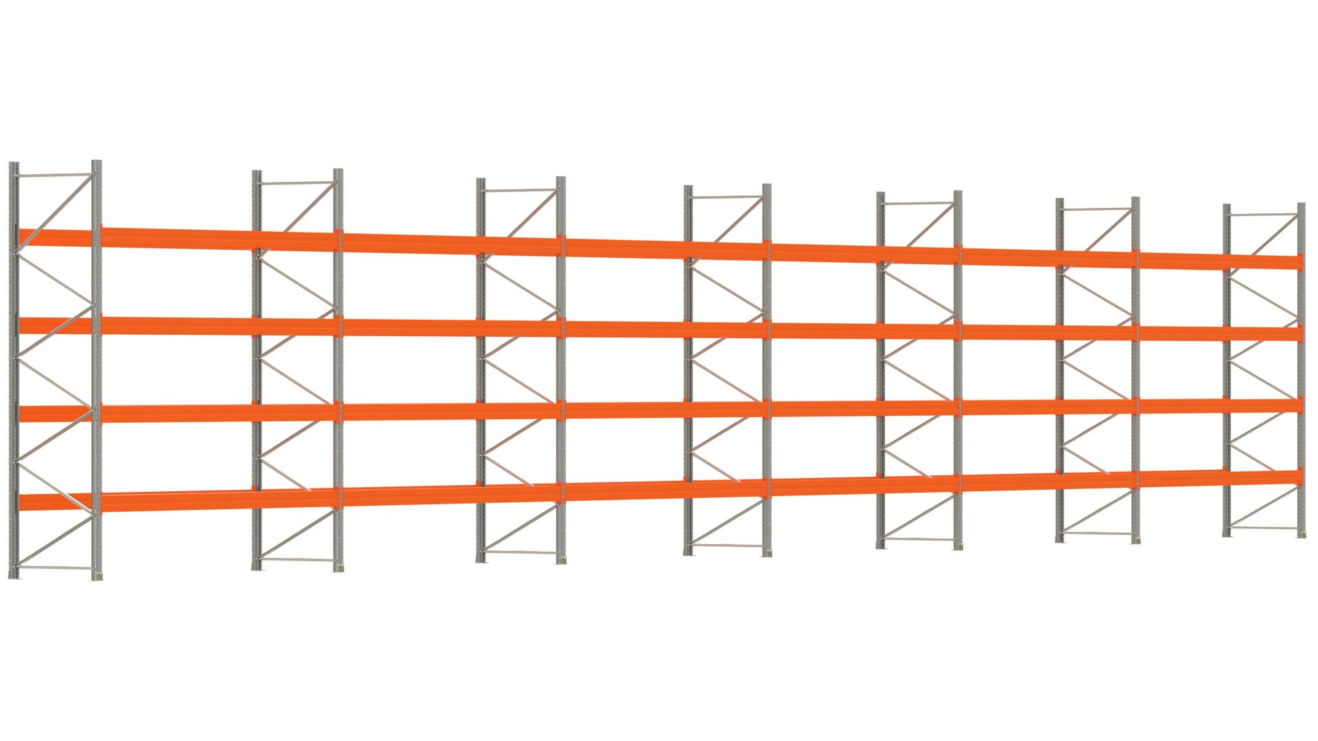 Palettenregal ARTUS - Breite 2219,5 cm - Höhe 400 cm - Tiefe 110 cm - 4 Träger-Ebenen - max. Fachlast 4000 kg - 120 Palettenstellplätze