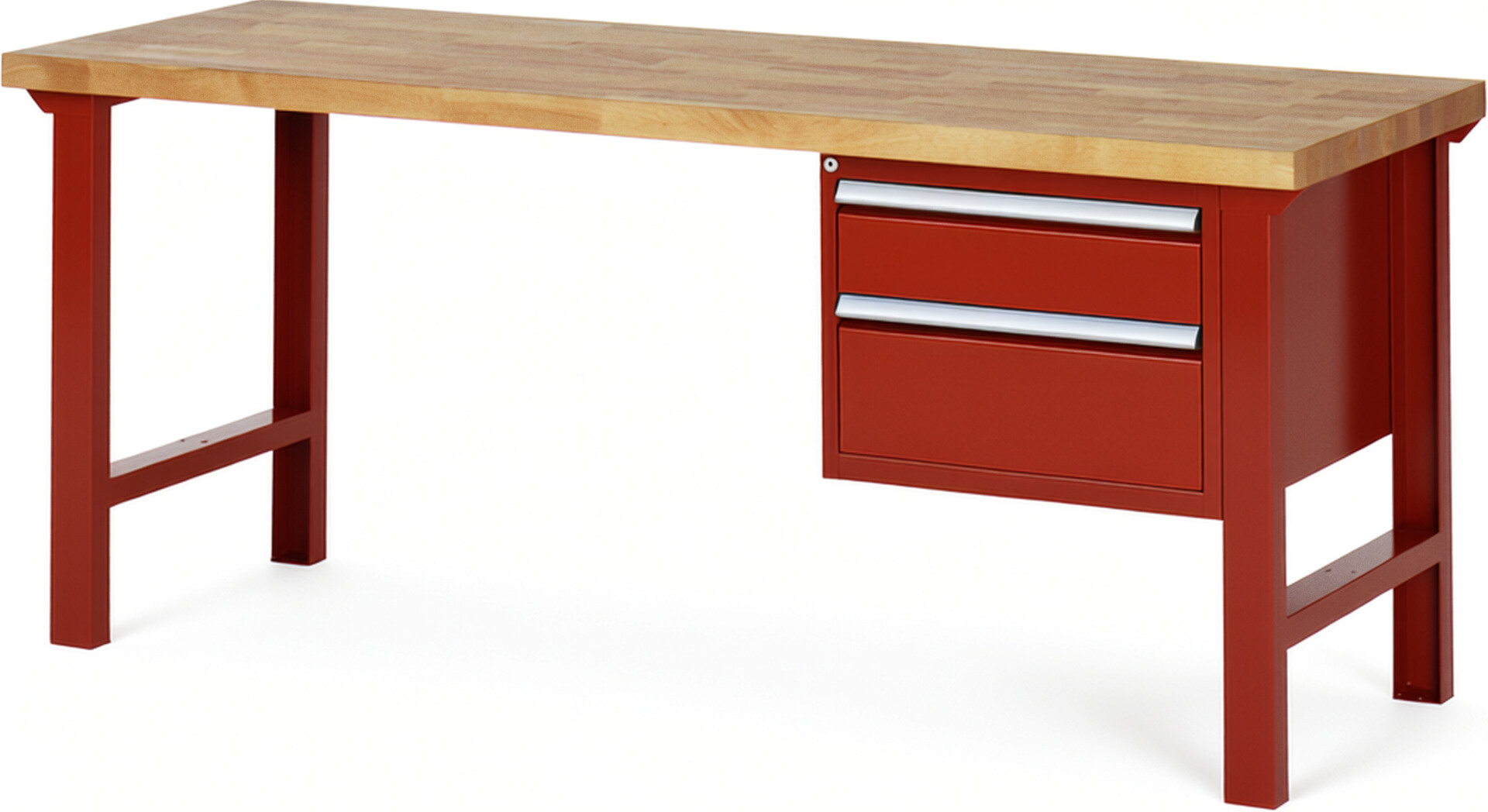 RAU Werkbank rot - Breite 200 cm - Tiefe 70 cm - Höhe 84 cm - Buche-Massiv Arbeitsplatte 40 mm