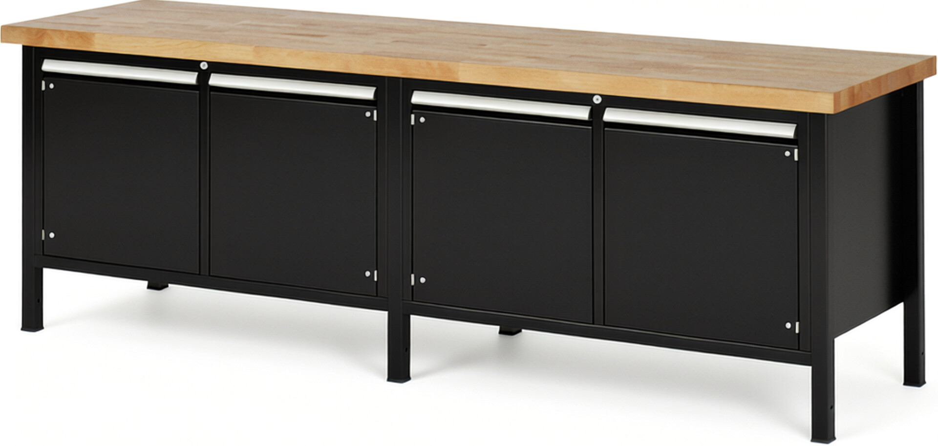 Werkbank Modell 8465 schwarz, BxTxH 2500x700x840-1040 mm,  Buche-Massiv Arbeitsplatte 40 mm