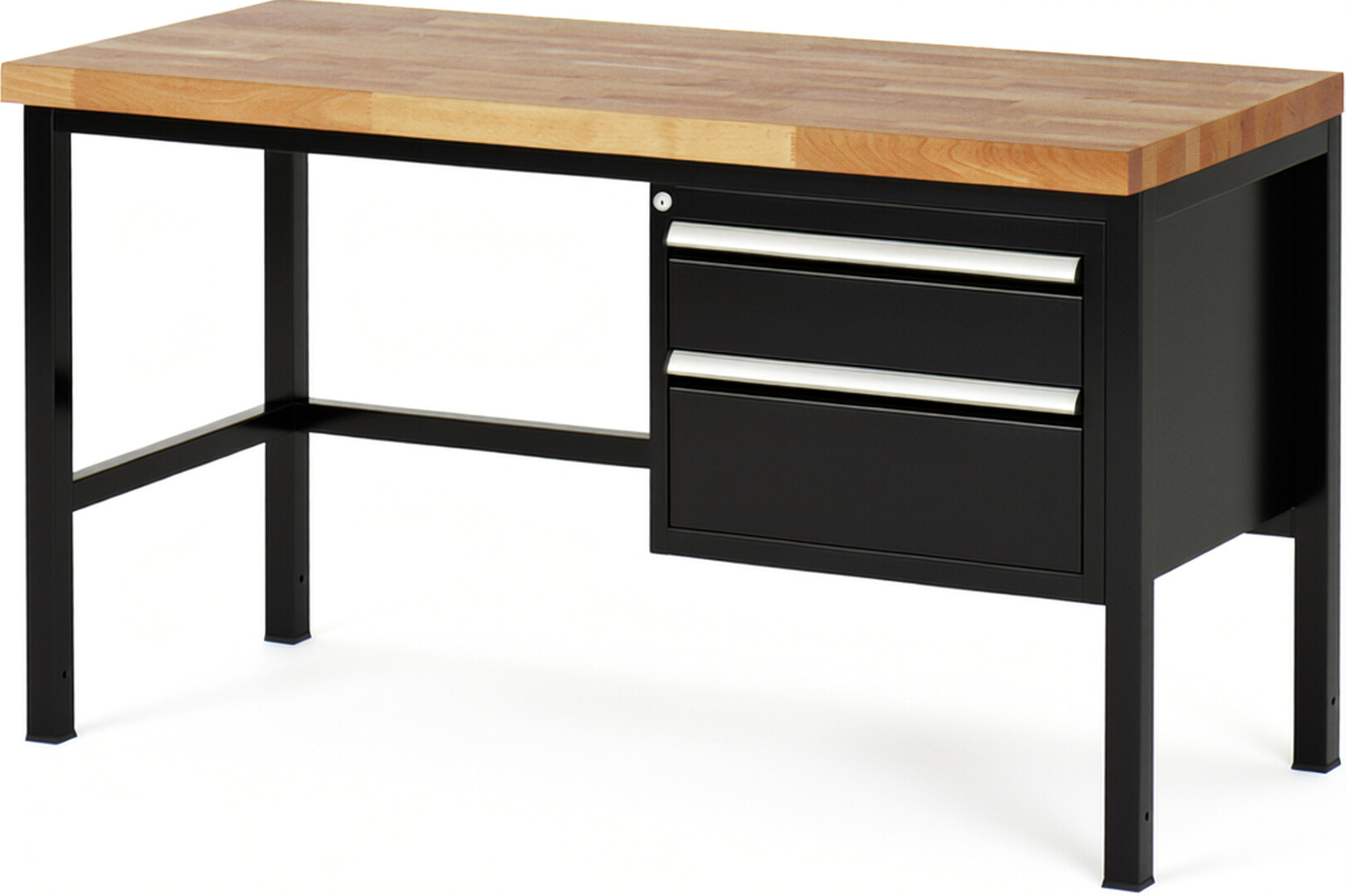 Werkbank Modell 8123 schwarz, BxTxH 1500x700x840 mm,  Buche-Massiv Arbeitsplatte 40 mm,  2 Schubladen mit  Vollauszug 100 % und  SoftClosing