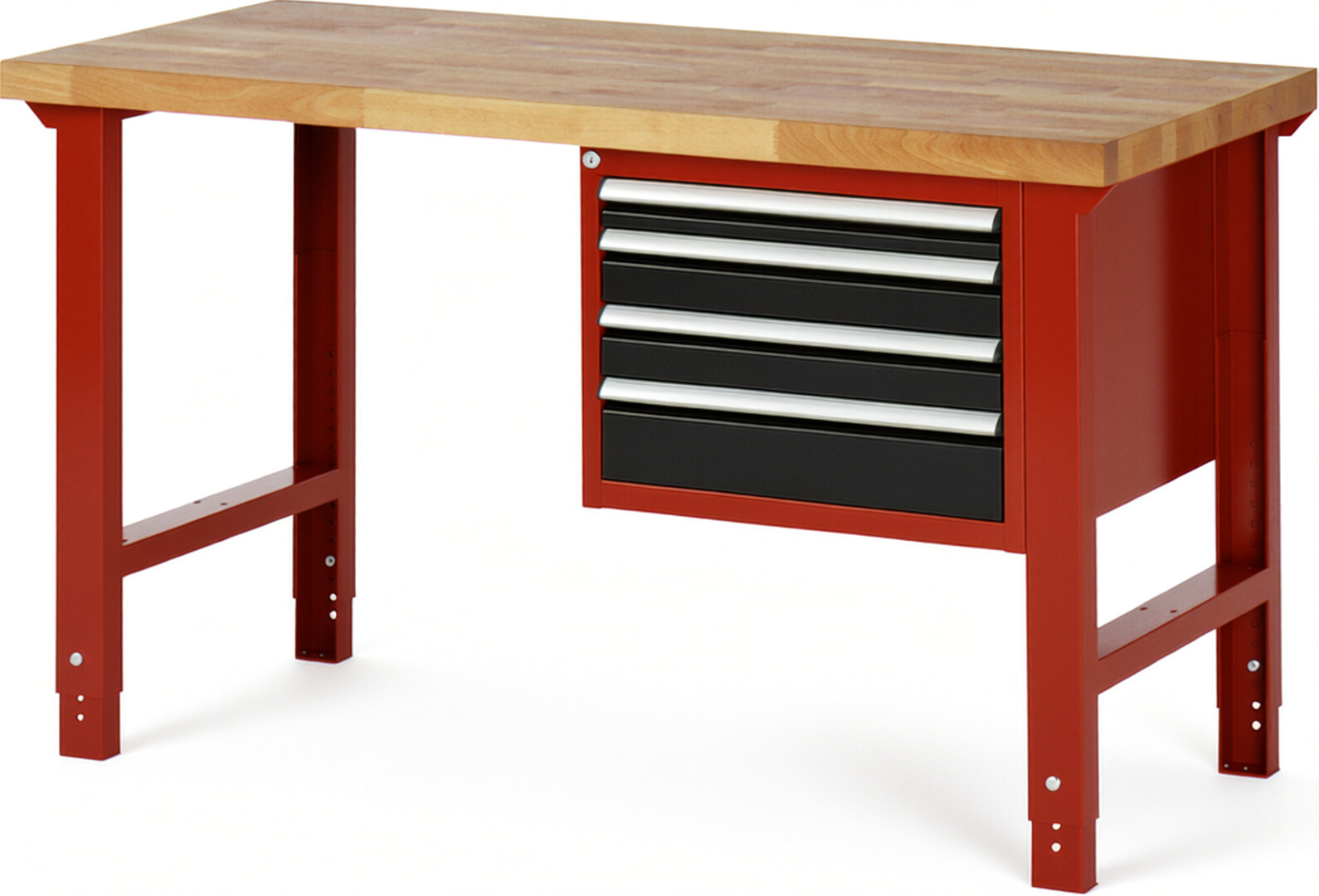 RAU Werkbank rot - schwarz - Breite 150 cm - Tiefe 70 cm - Höhe 114 cm - Buche-Massiv Arbeitsplatte 40 mm