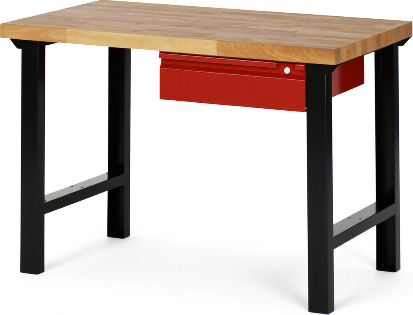 Werkbank schwarz - rot, Breite 125 cm, Tiefe 70 cm, Höhe 84 cm, 1 Schublade(n), Platte: Buche-Massiv-Arbeitsplatte