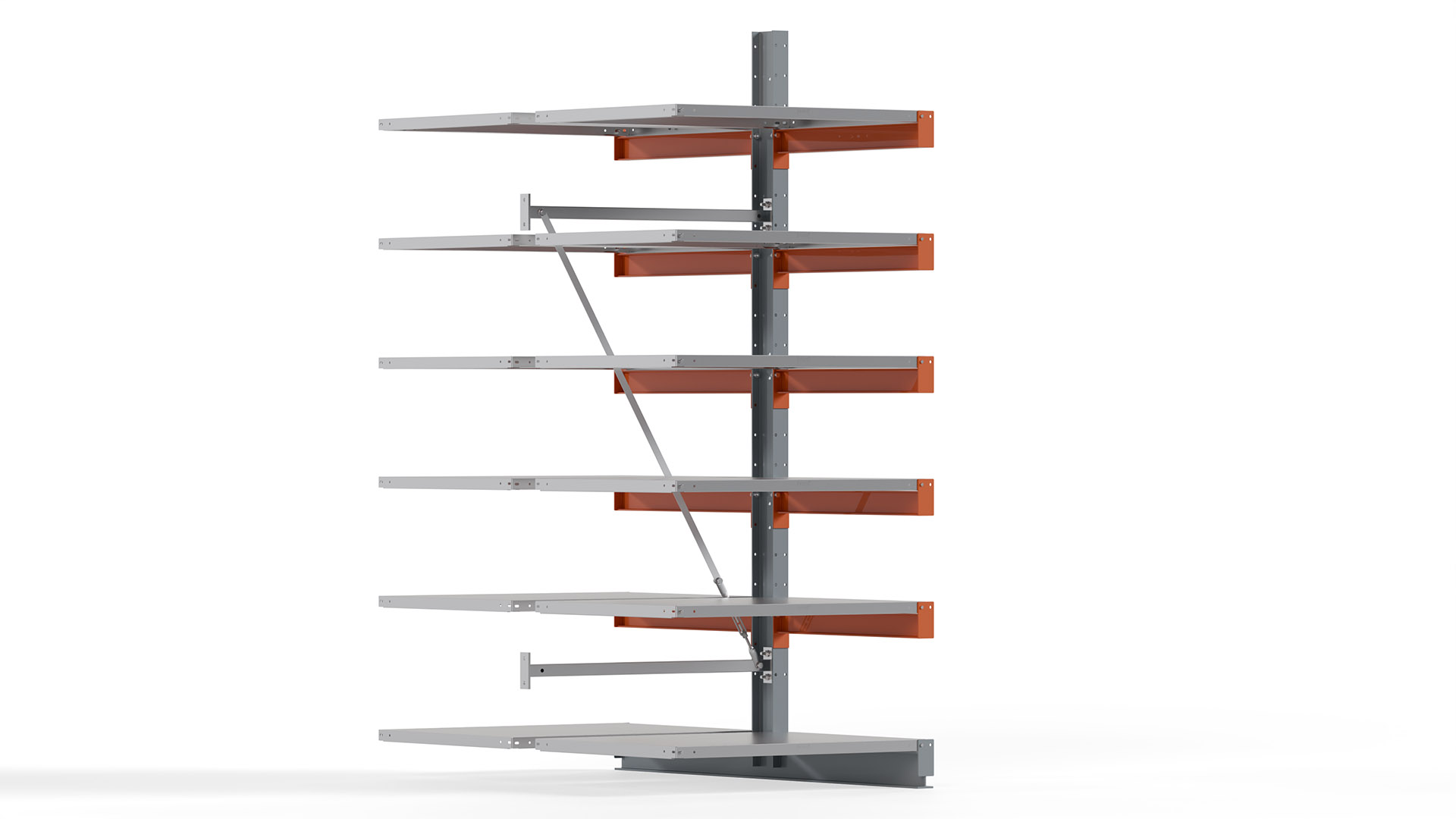 Kragarmregal KARL basic - Anbaufeld - Breite: 100 cm - Höhe: 250 cm - Tiefe: 172 cm - Traglast je Arm: 550 kg - doppelseitig
