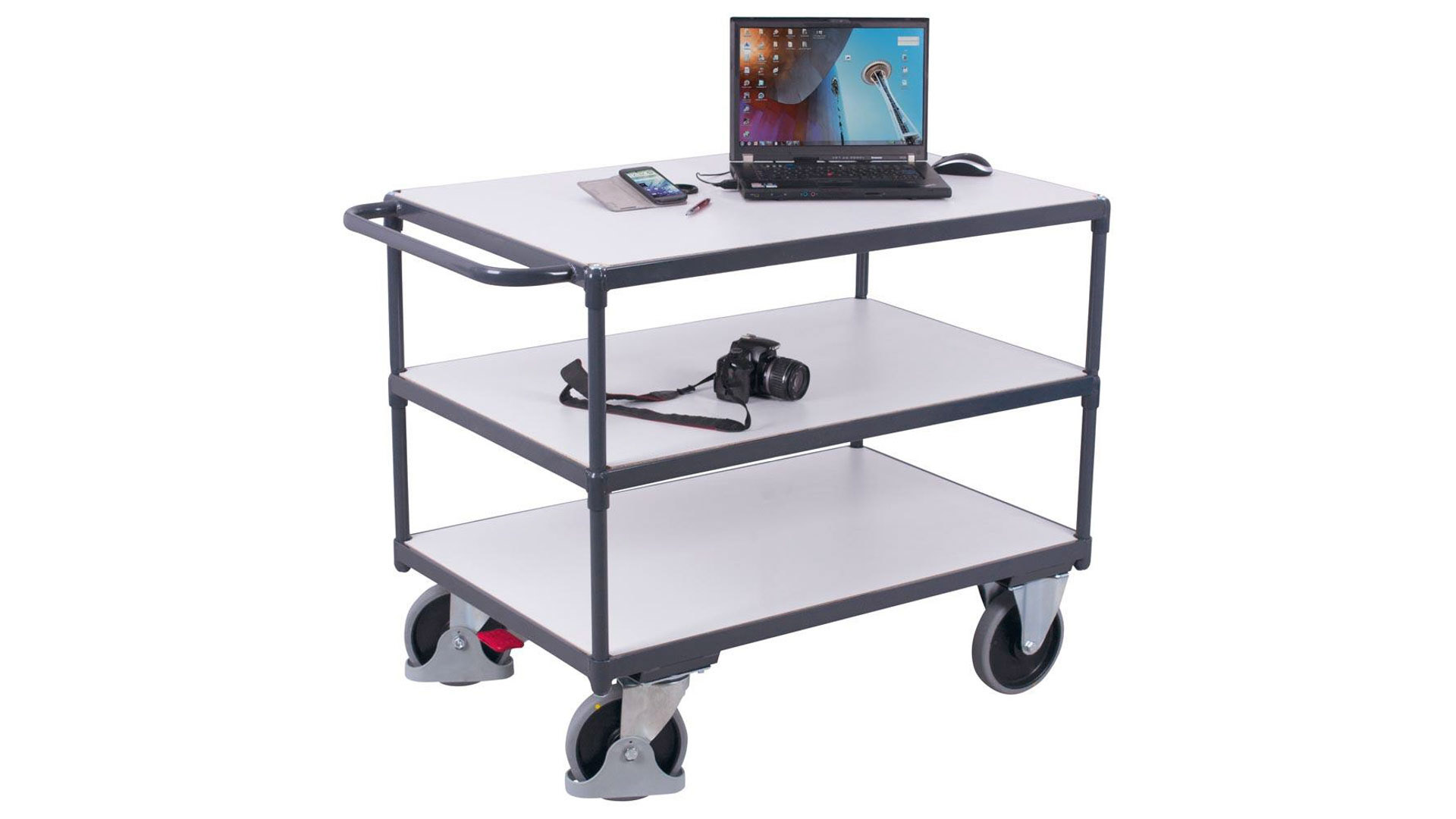 Leitfähiger ESD Tischwagen - 3 Ladeflächen 600 x 1.000 mm - Traglast 500 kg