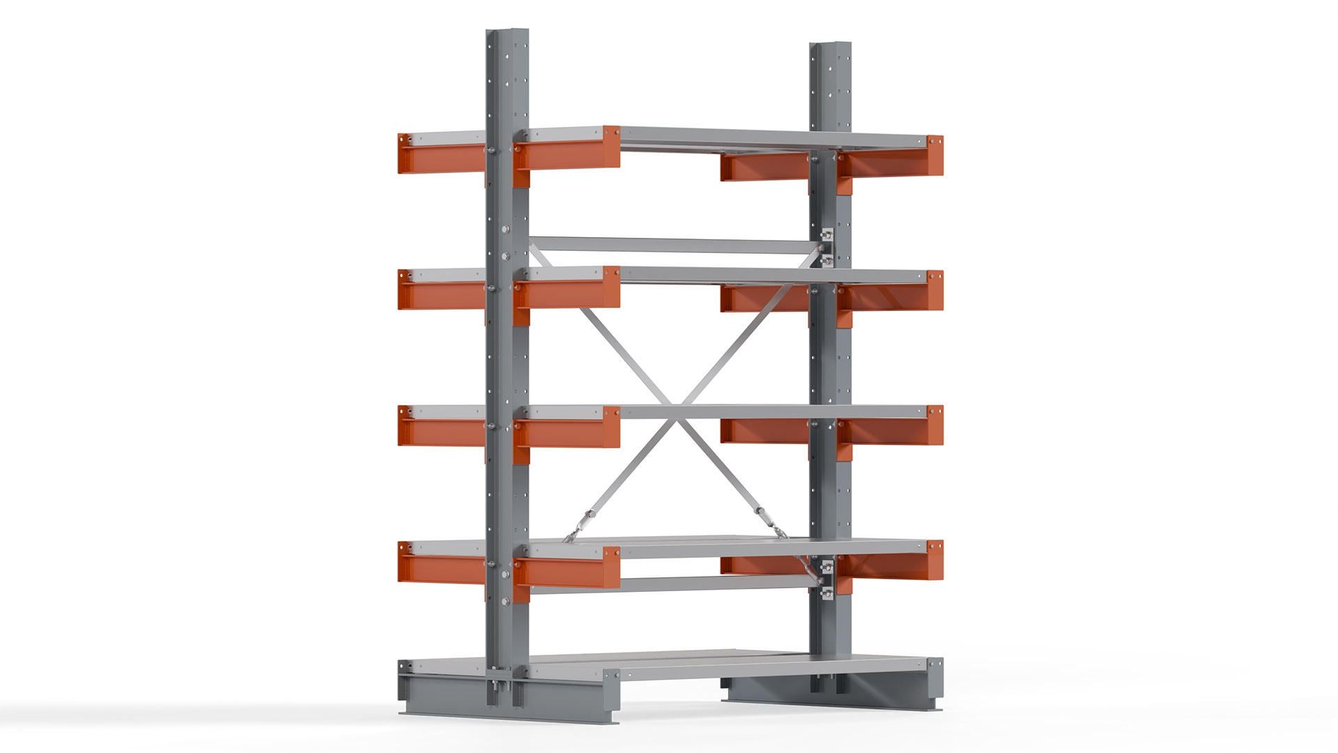 Kragarmregal KARL basic - lackiert - Breite: 128 cm - Höhe: 200 cm - Tiefe: 40 cm - Traglast je Kragarm: 1100 kg - beidseitig