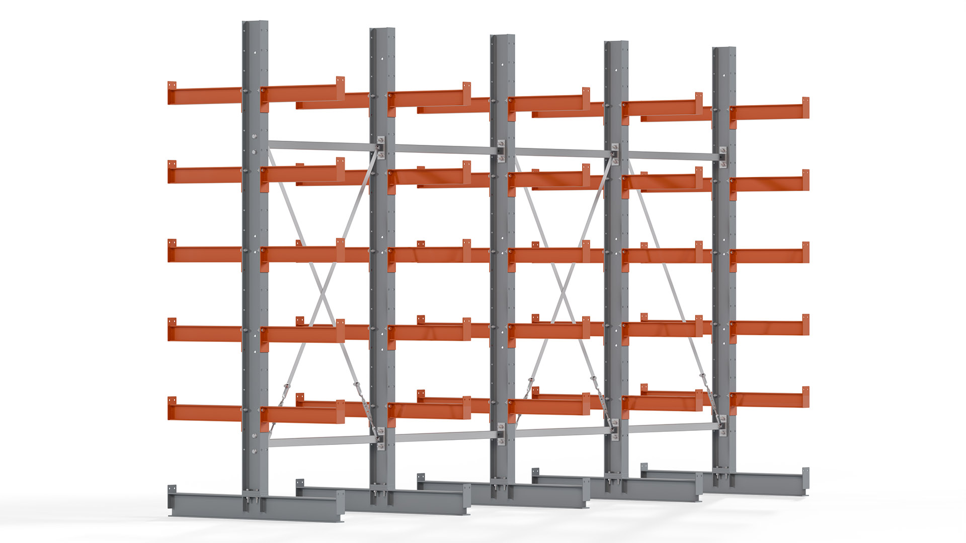 Kragarmregal KARL basic - lackiert - Breite: 400 cm - Höhe: 250 cm - Tiefe: 50 cm - Traglast je Kragarm: 870 kg - beidseitig