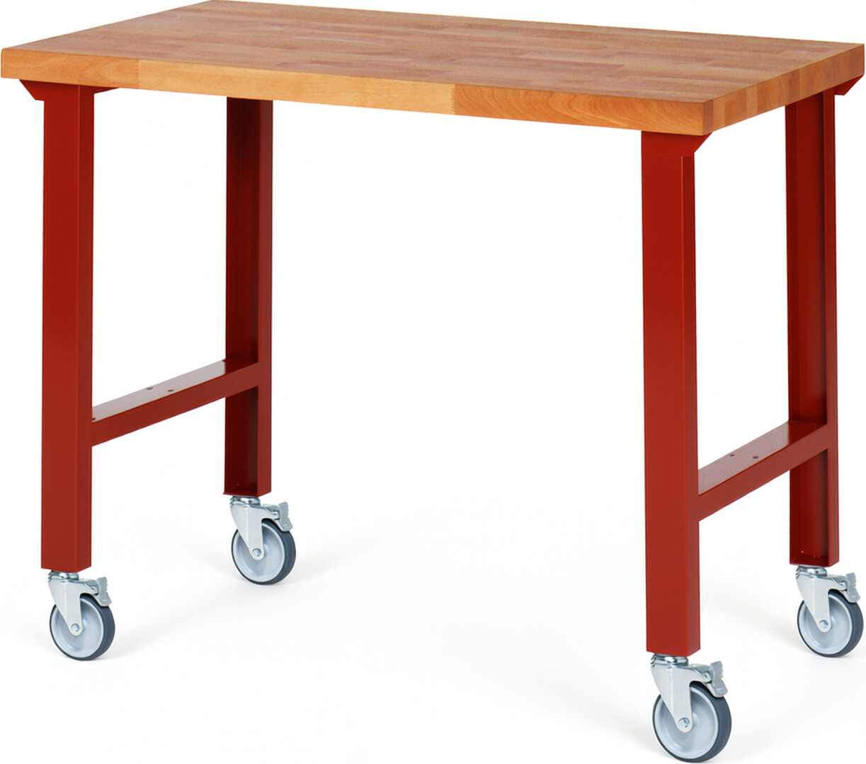 RAU Werkbank rot - Breite 125 cm - Tiefe 70 cm - Höhe 100 cm - Buche-Massiv Arbeitsplatte 40 mm