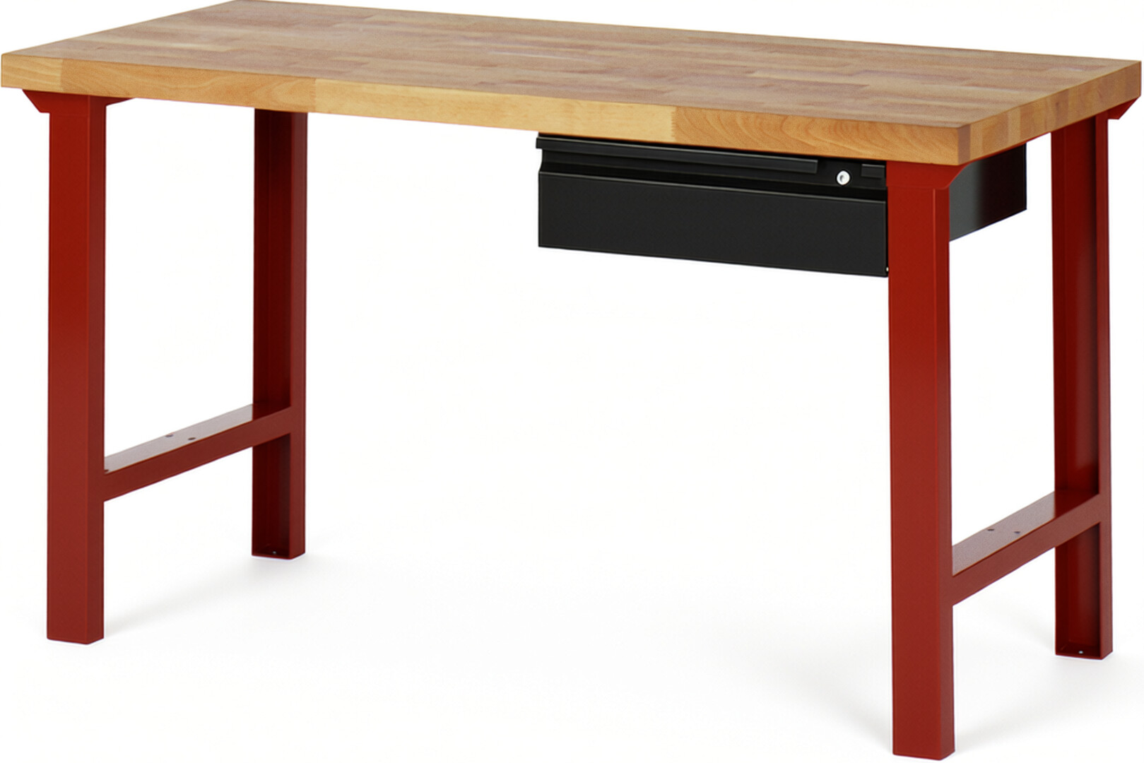 Werkbank rot - schwarz, Breite 150 cm, Tiefe 70 cm, Höhe 84 cm, 1 Schublade(n), Platte: Buche-Massiv-Arbeitsplatte