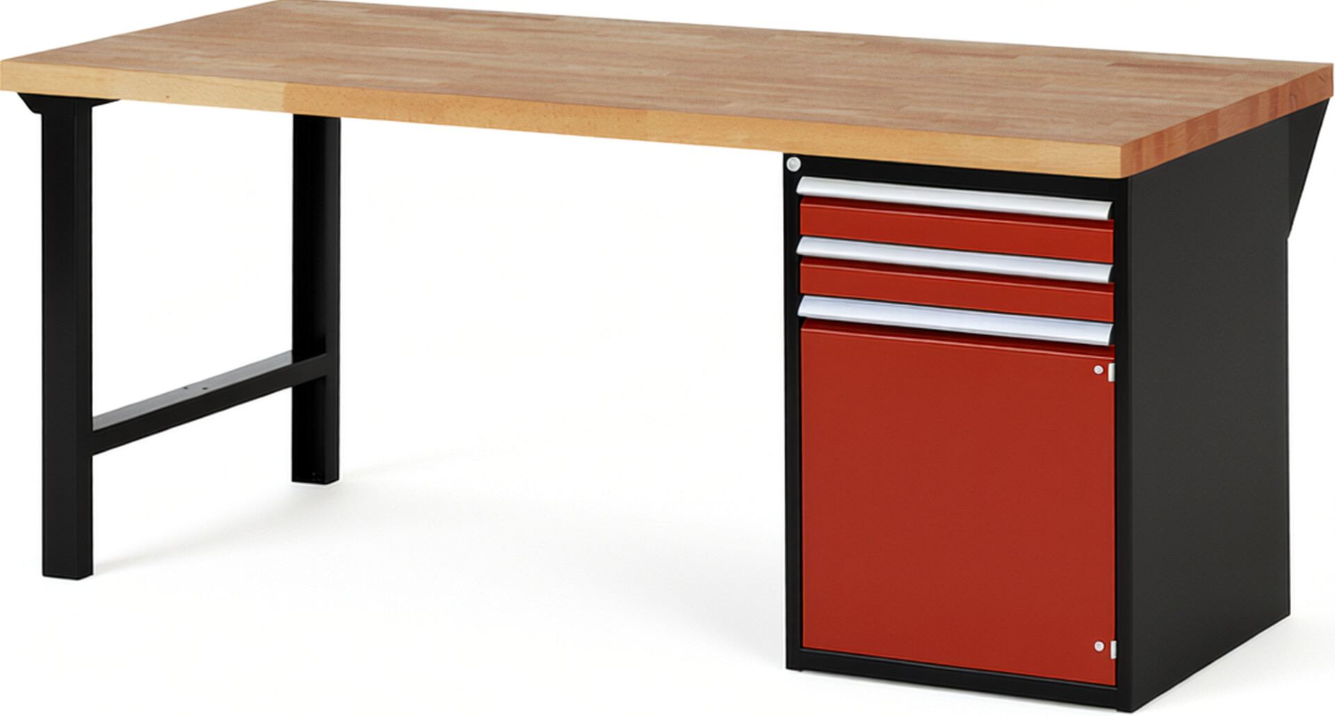 RAU Werkbank schwarz - rot - Breite 200 cm - Tiefe 90 cm - Höhe 89 cm - Buche-Massiv Arbeitsplatte 40 mm