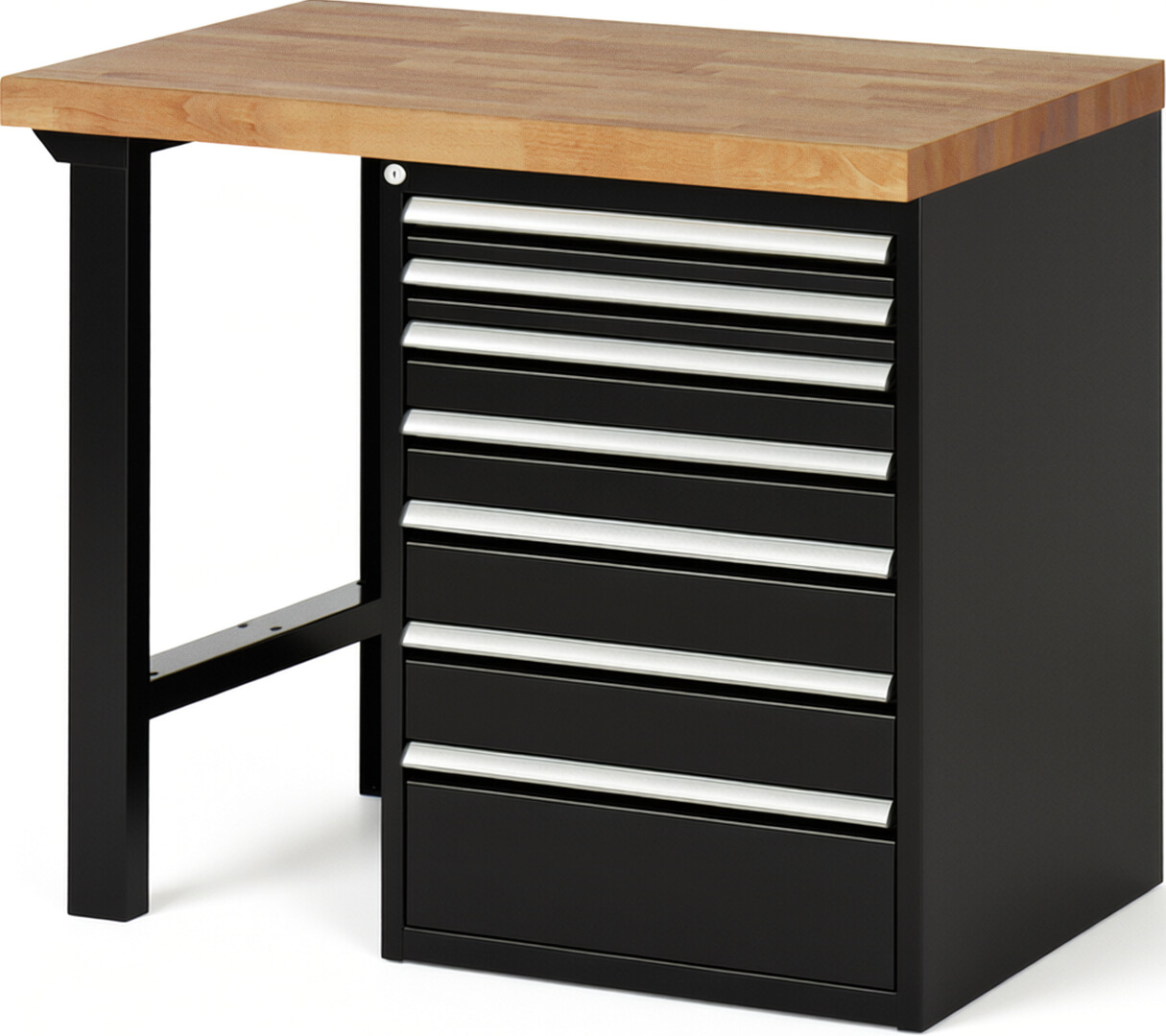 RAU Werkbank schwarz - Breite 100 cm - Tiefe 70 cm - Höhe 84 cm - Buche-Massiv Arbeitsplatte 40 mm