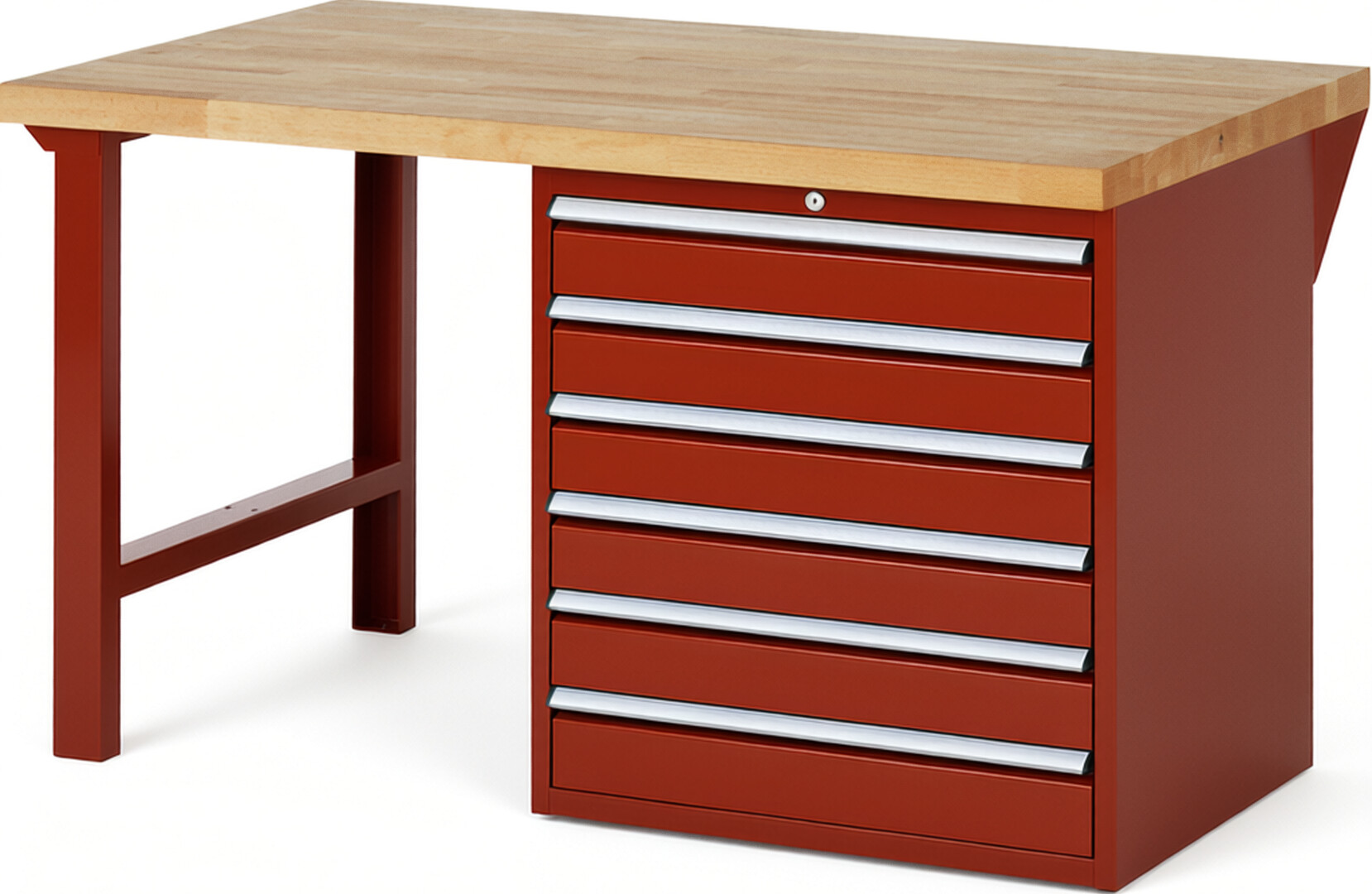 RAU Werkbank rot - Breite 150 cm - Tiefe 90 cm - Höhe 84 cm - Buche-Massiv Arbeitsplatte 40 mm