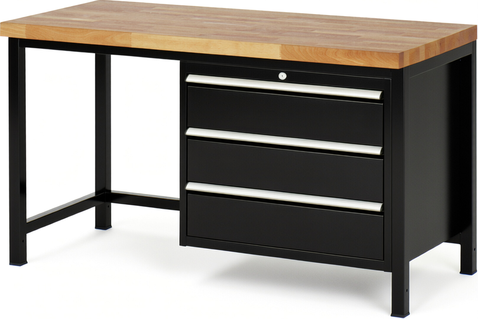 RAU Werkbank schwarz - Breite 150 cm - Tiefe 70 cm - Höhe 84 cm - Buche-Massiv Arbeitsplatte 40 mm