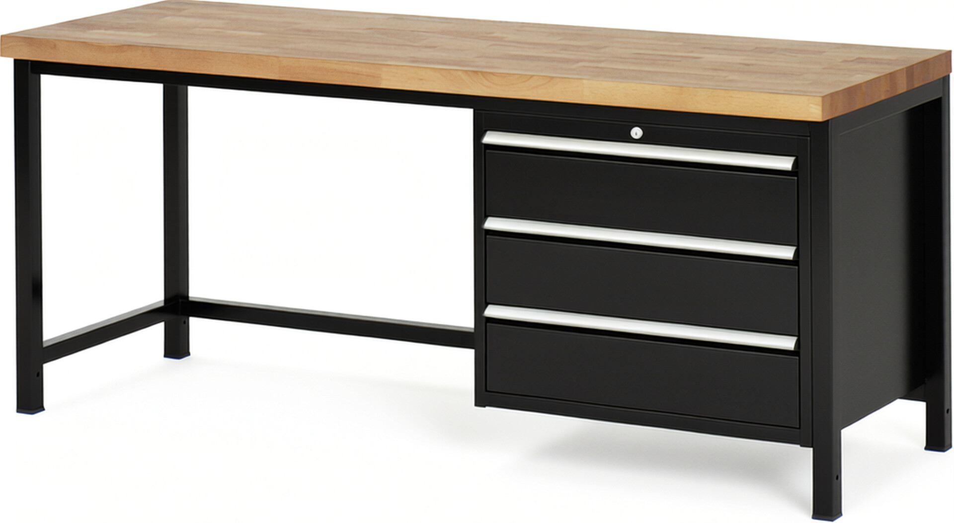 RAU Werkbank schwarz - Breite 200 cm - Tiefe 70 cm - Höhe 104 cm - Buche-Massiv Arbeitsplatte 40 mm